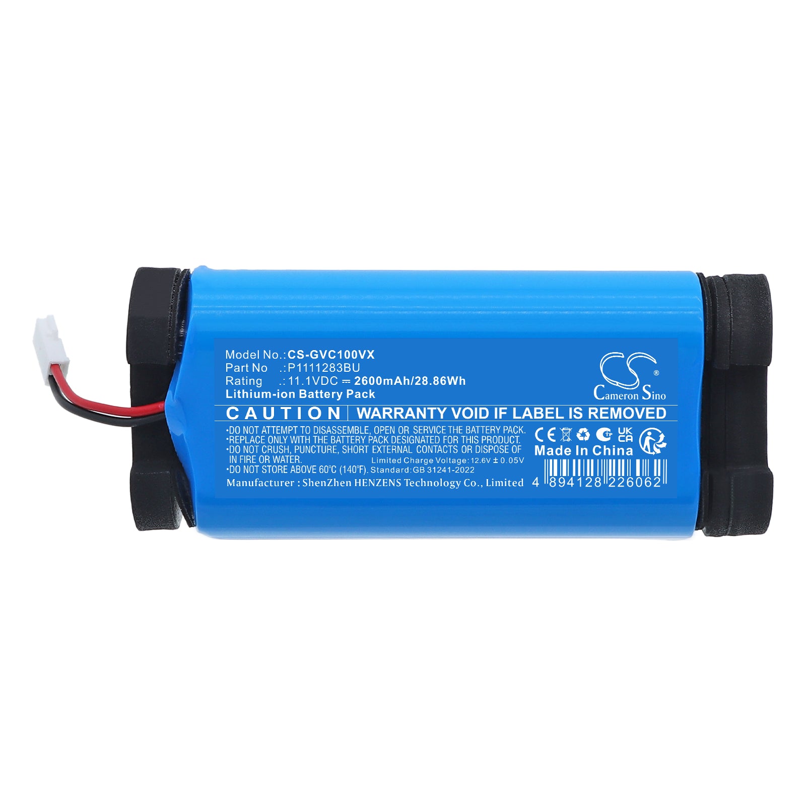 11.1V, Li-ion, 2600mAh, Battery fits GRE Electric Vac VCB10, Wet Runner RBR120, 28.86Wh Robotic Pool Cleaner Cameron Sino Technology Limited