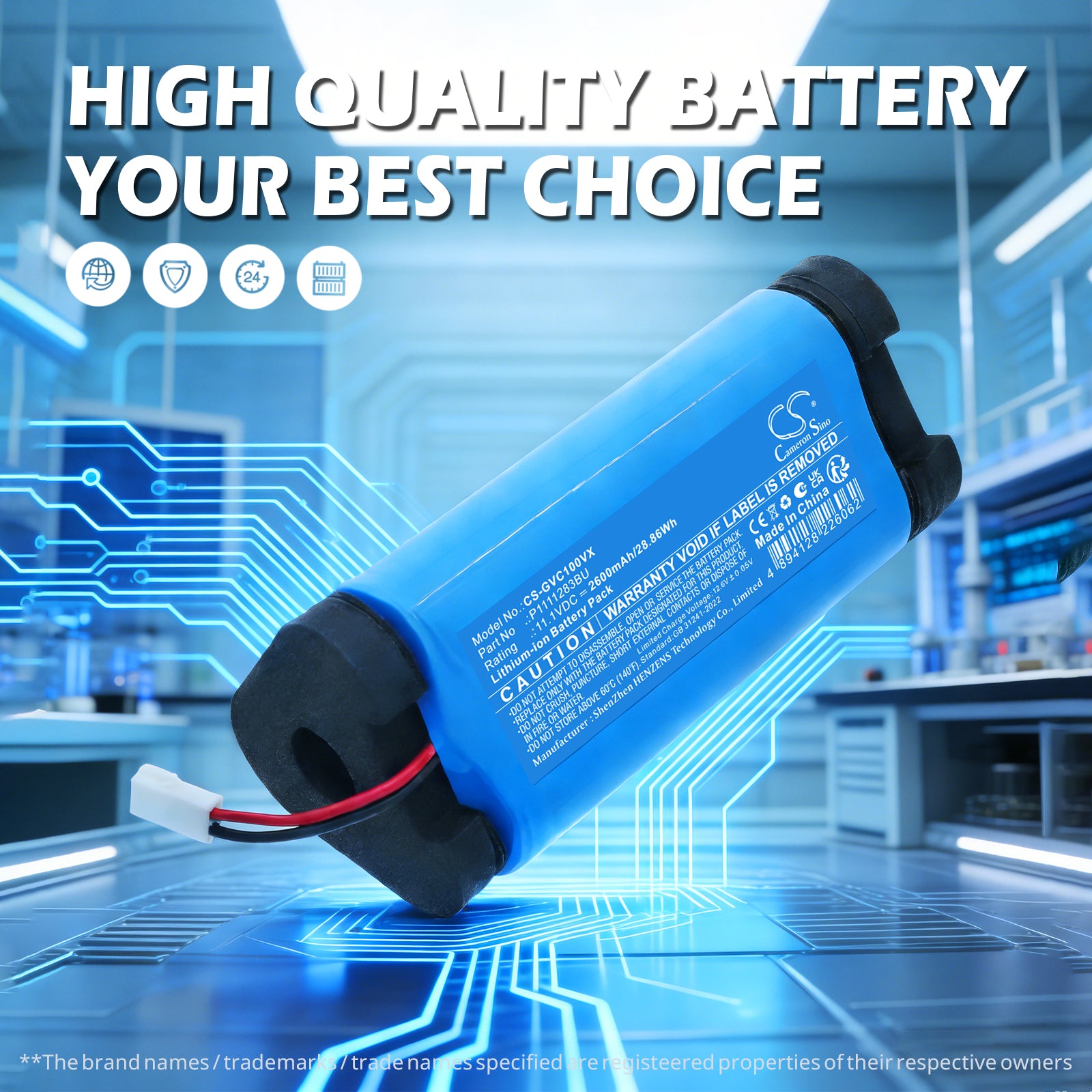 11.1V, Li-ion, 2600mAh, Battery fits GRE Electric Vac VCB10, Wet Runner RBR120, 28.86Wh Robotic Pool Cleaner Cameron Sino Technology Limited