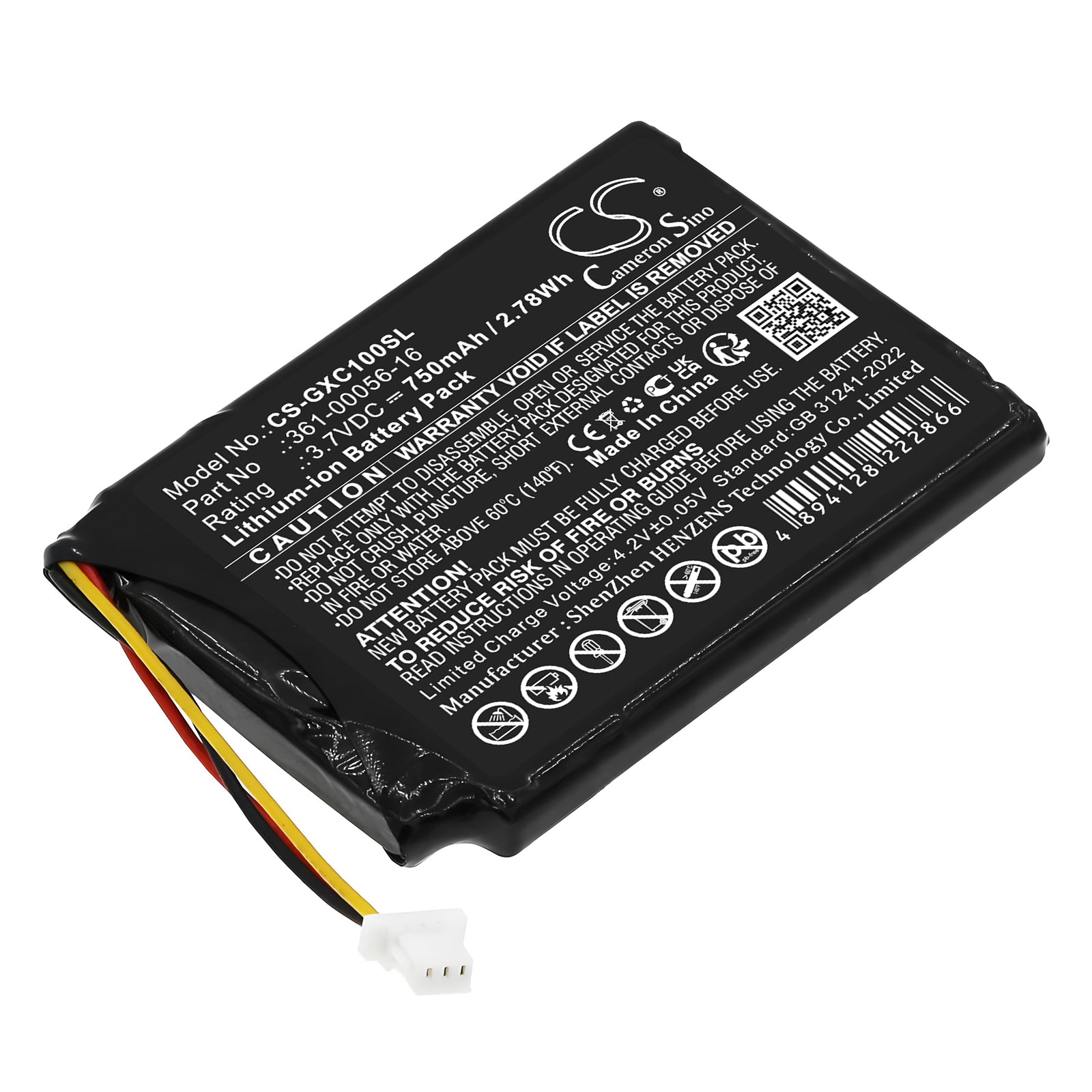 3.7V, Li-ion, 750mAh, Battery fits Garmin 0100261810, XERO C1 PRO Chronograph, 2.78Wh Equipment, Survey, Test Cameron Sino Technology Limited