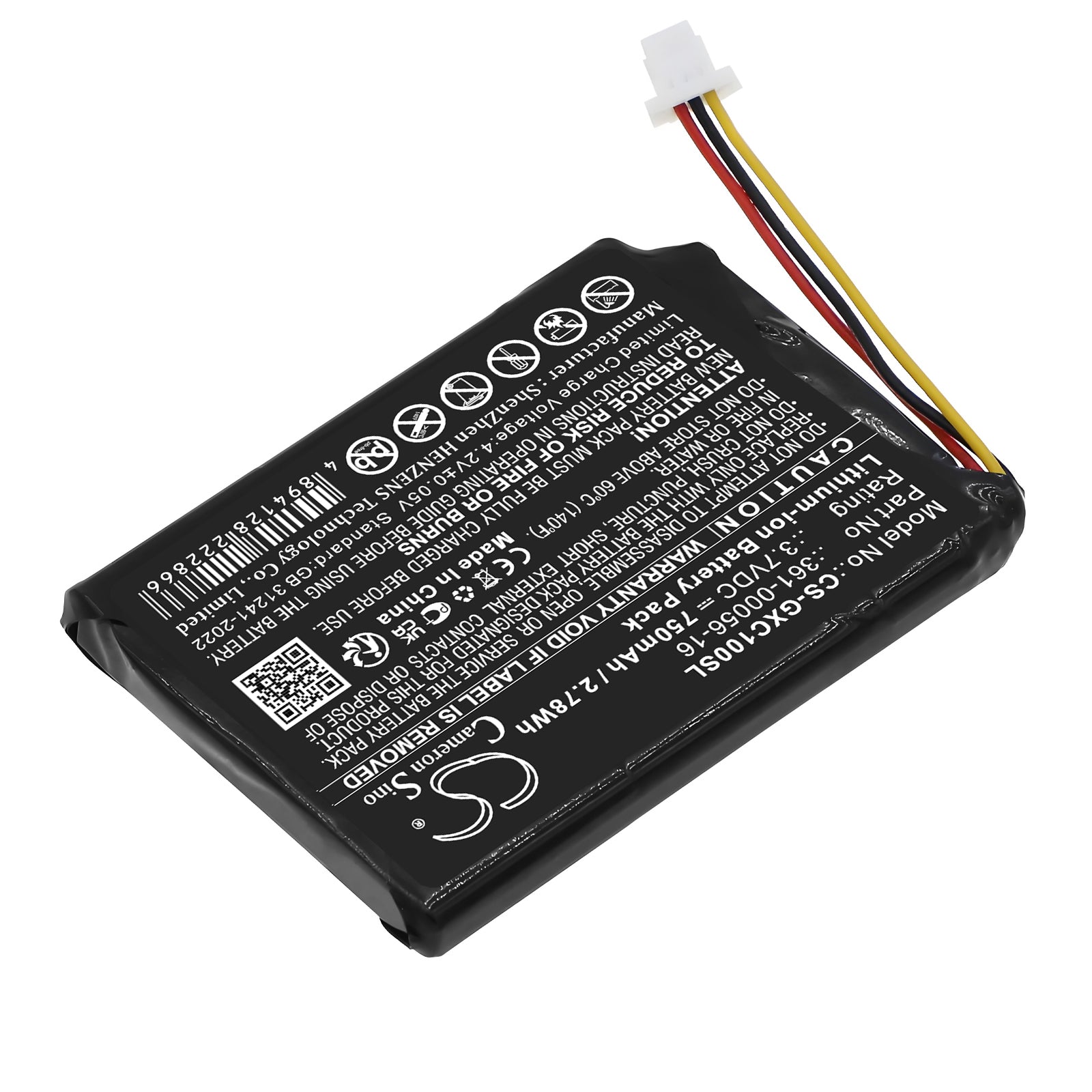 3.7V, Li-ion, 750mAh, Battery fits Garmin 0100261810, XERO C1 PRO Chronograph, 2.78Wh Equipment, Survey, Test Cameron Sino Technology Limited