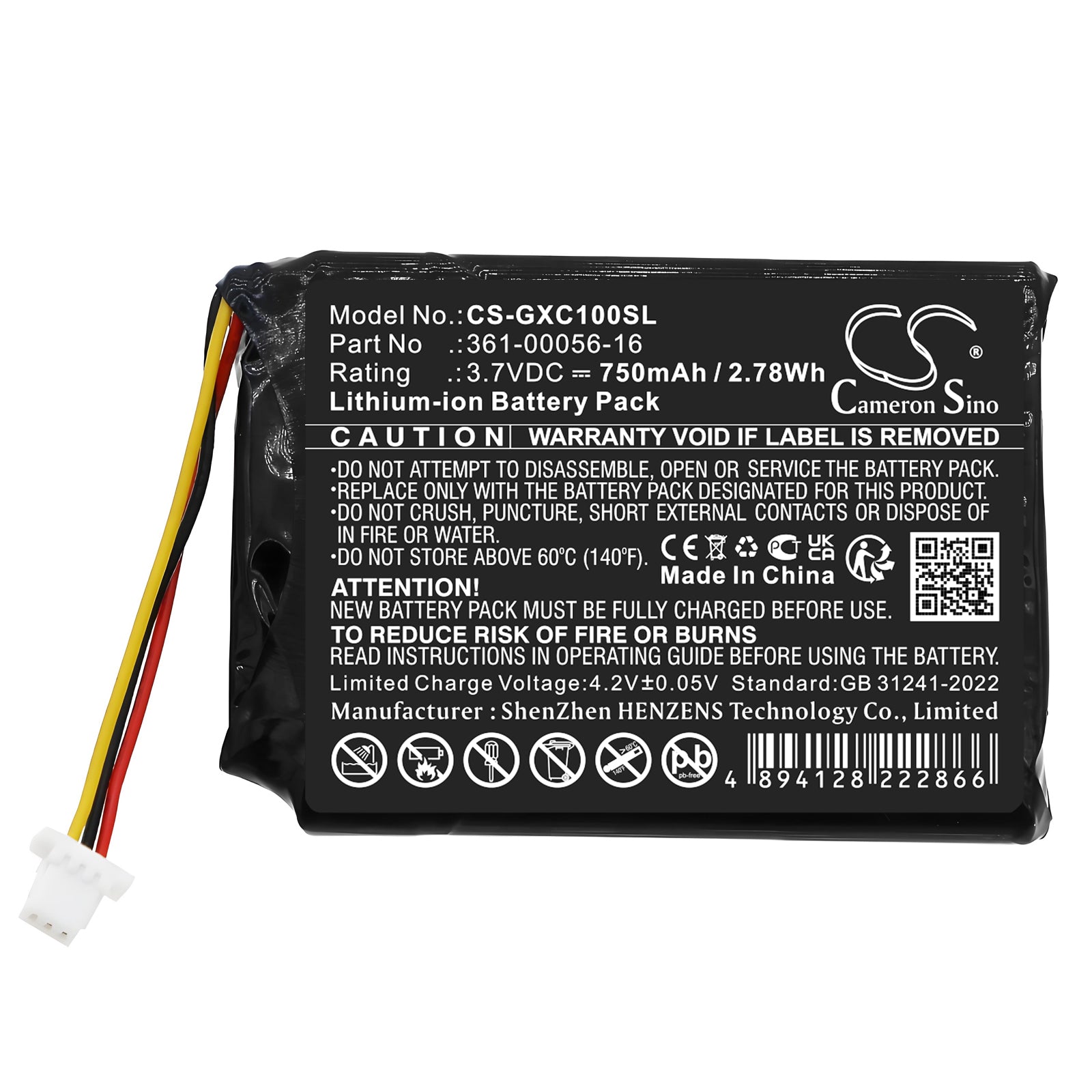 3.7V, Li-ion, 750mAh, Battery fits Garmin 0100261810, XERO C1 PRO Chronograph, 2.78Wh Equipment, Survey, Test Cameron Sino Technology Limited