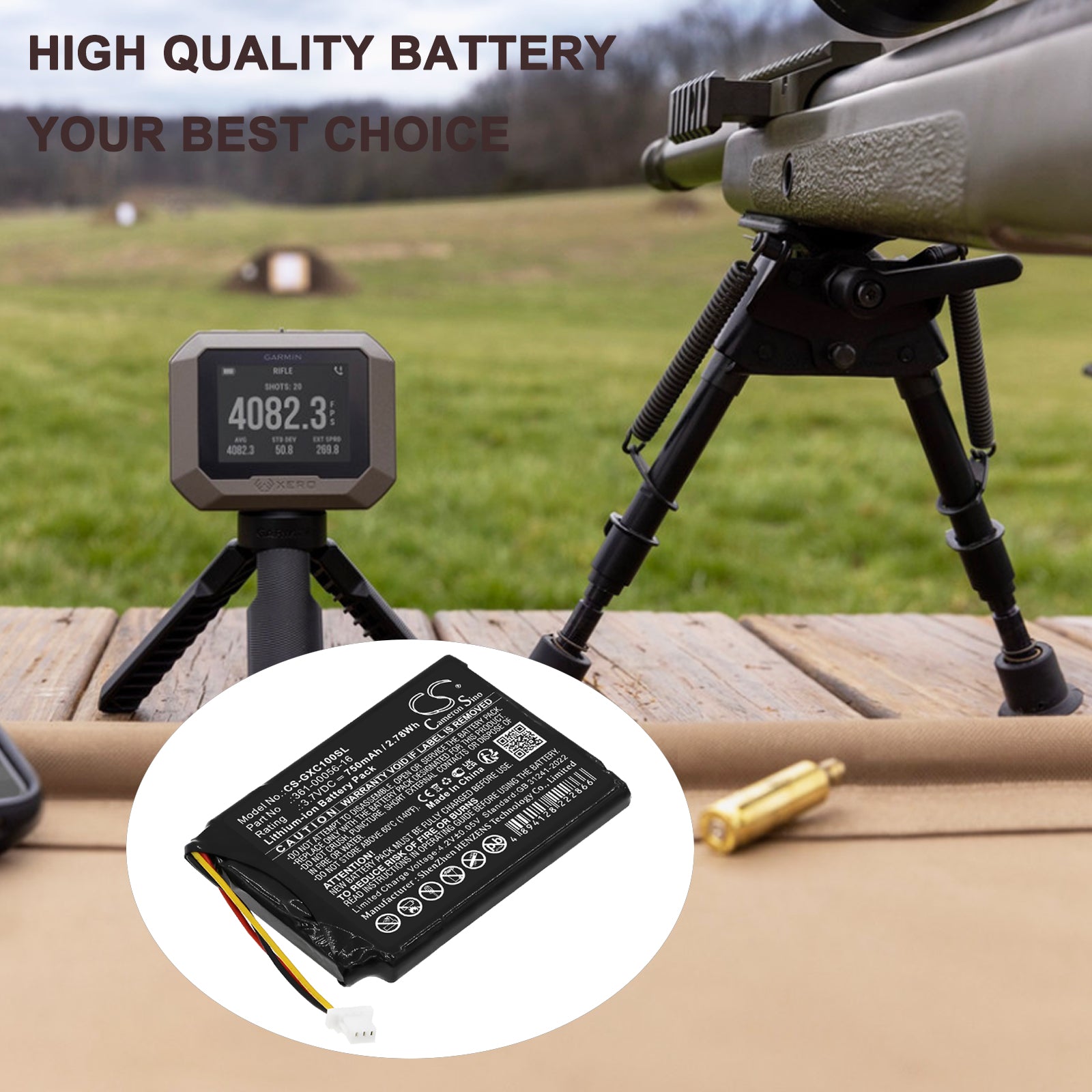 3.7V, Li-ion, 750mAh, Battery fits Garmin 0100261810, XERO C1 PRO Chronograph, 2.78Wh Equipment, Survey, Test Cameron Sino Technology Limited