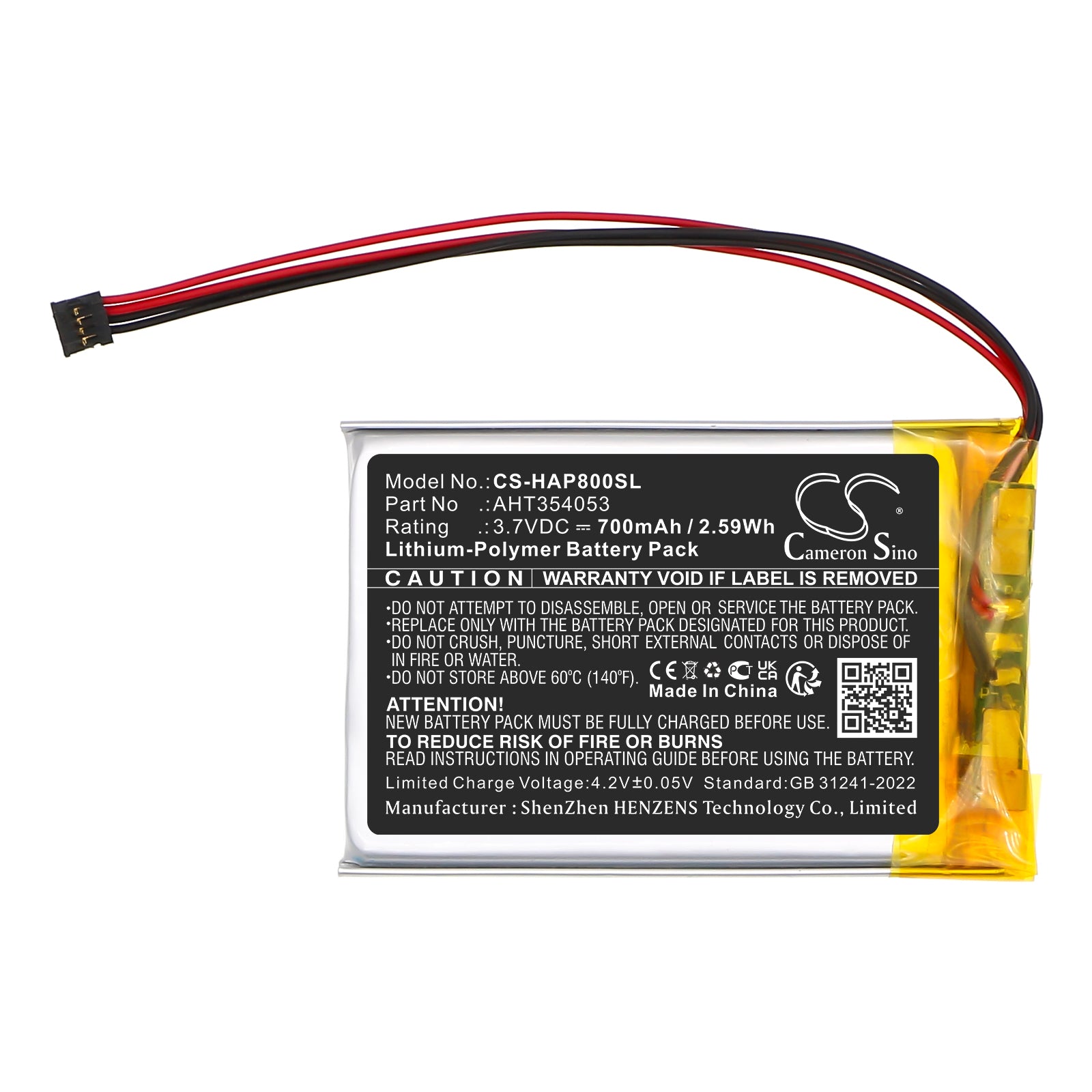 3.7V, Li-Polymer, 700mAh, Battery fits Hidizs AP80, 2.59Wh Amplifier Cameron Sino Technology Limited