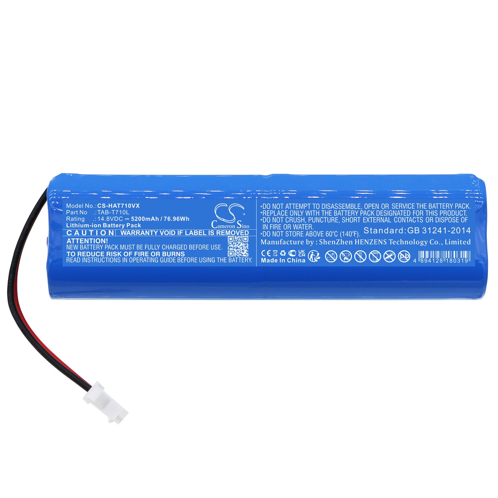 Li-ion, Vacuum Battery fits Haier Tab-qs60s, Tab-t710l, 14.8V, 5200mAh Vacuum Cameron Sino Technology Limited