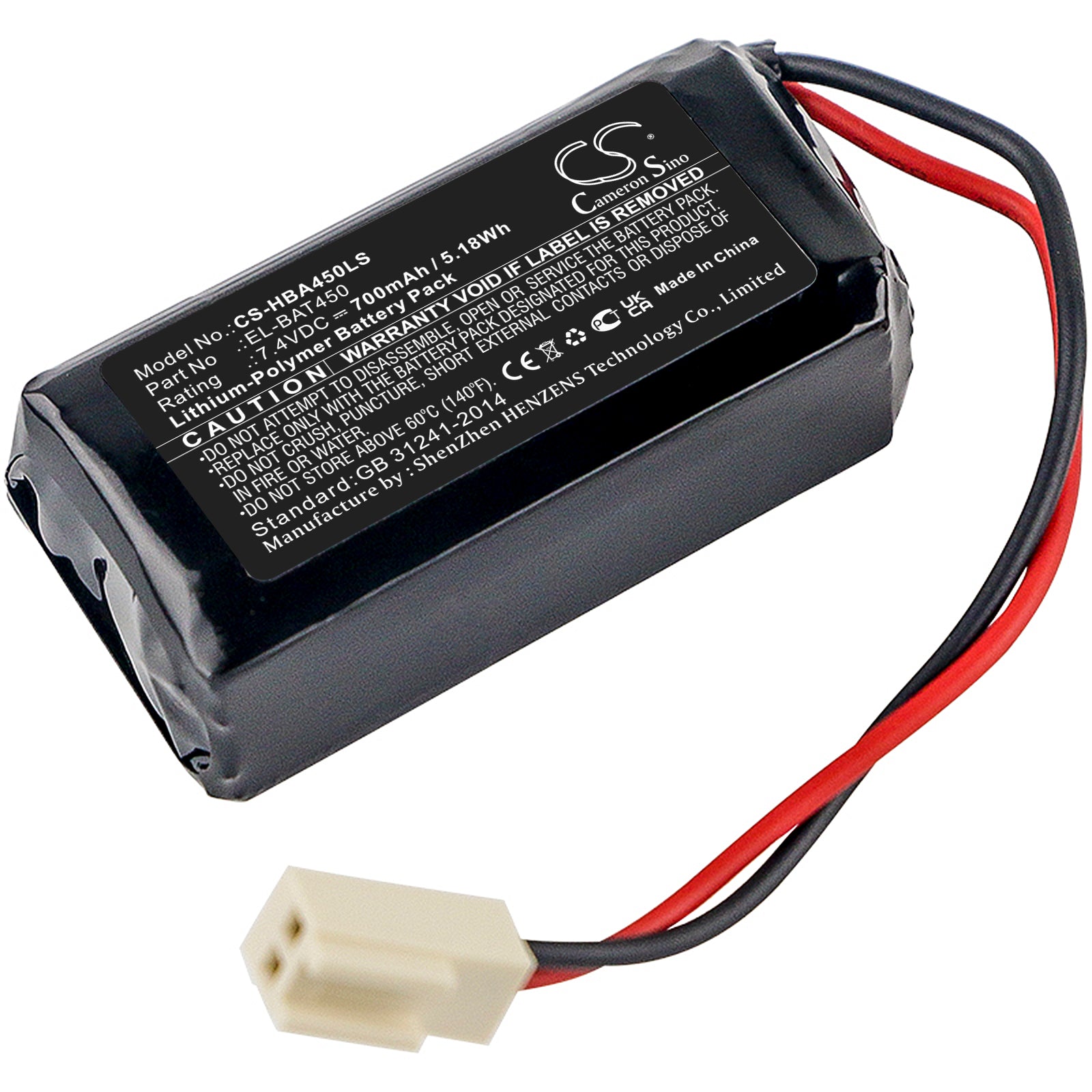 Li-Polymer, Emergency Lighting Battery fits Hochiki Exit Signs, Firescape Luminaires, 7.4V, 700mAh Emergency Lighting Cameron Sino Technology Limited