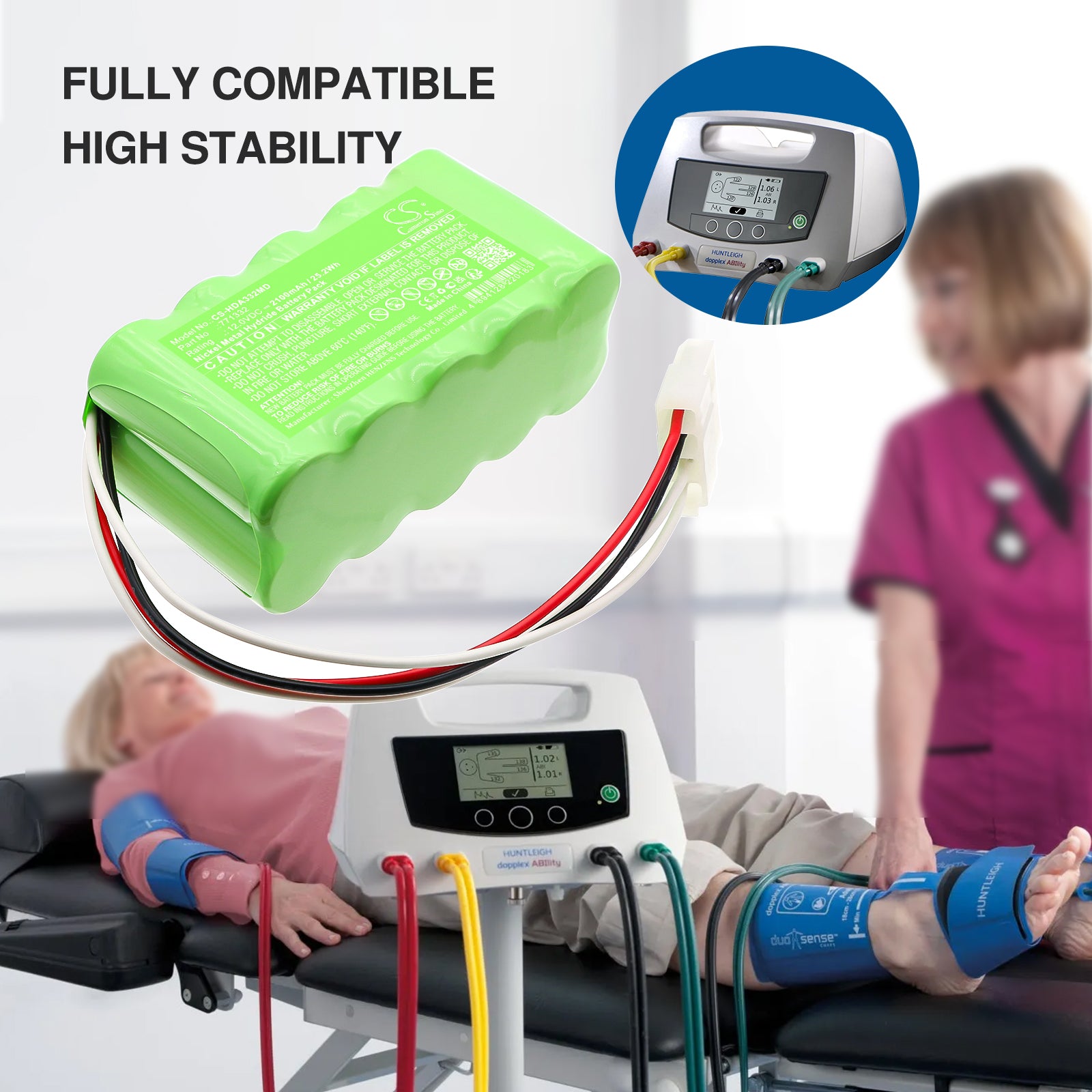 12V, Ni-MH, 2100mAh, Battery fits Huntleigh Doppler Dopplex ability, 25.2Wh Medical Cameron Sino Technology Limited