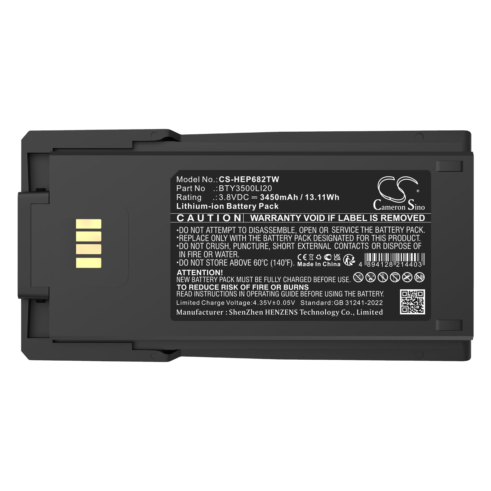 3.8V, Li-ion, 3450mAh, Battery fits TD Tech EP631, EP682, 13.11Wh Two-Way Radio Cameron Sino Technology Limited