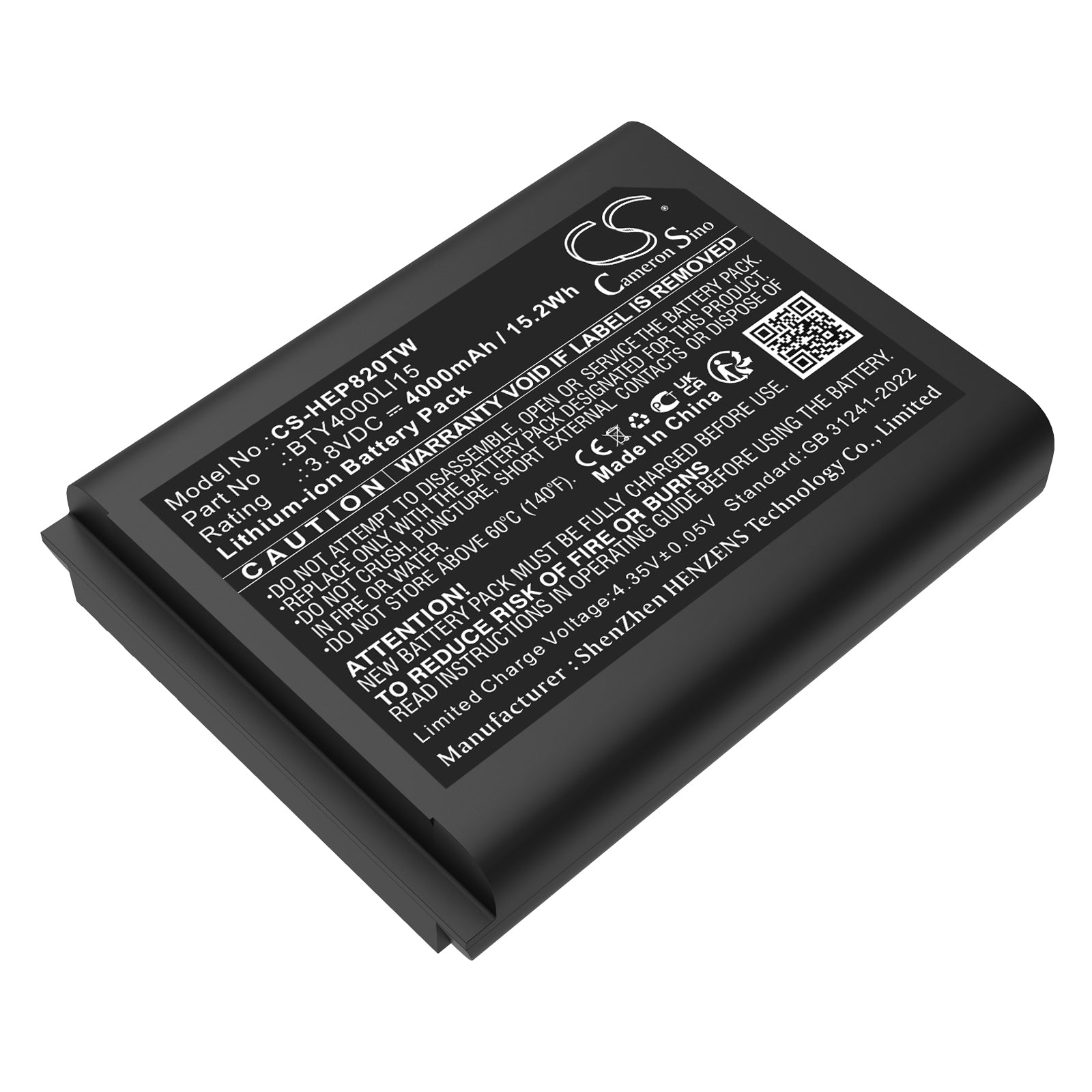 3.8V, Li-ion, 4000mAh, Battery fits TD Tech EP820, 15.2Wh Two-Way Radio Cameron Sino Technology Limited