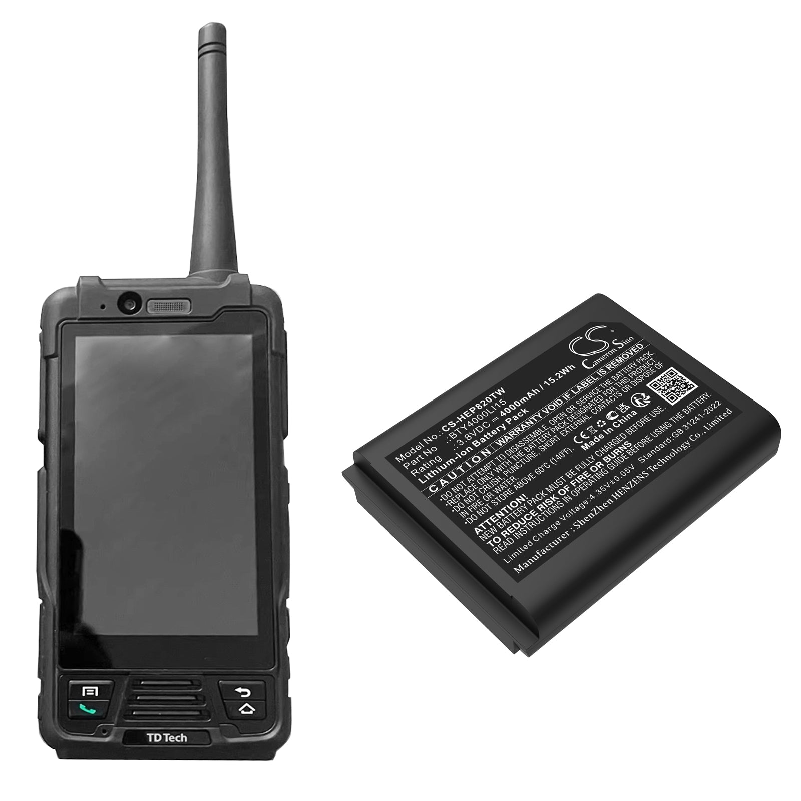 3.8V, Li-ion, 4000mAh, Battery fits TD Tech EP820, 15.2Wh Two-Way Radio Cameron Sino Technology Limited