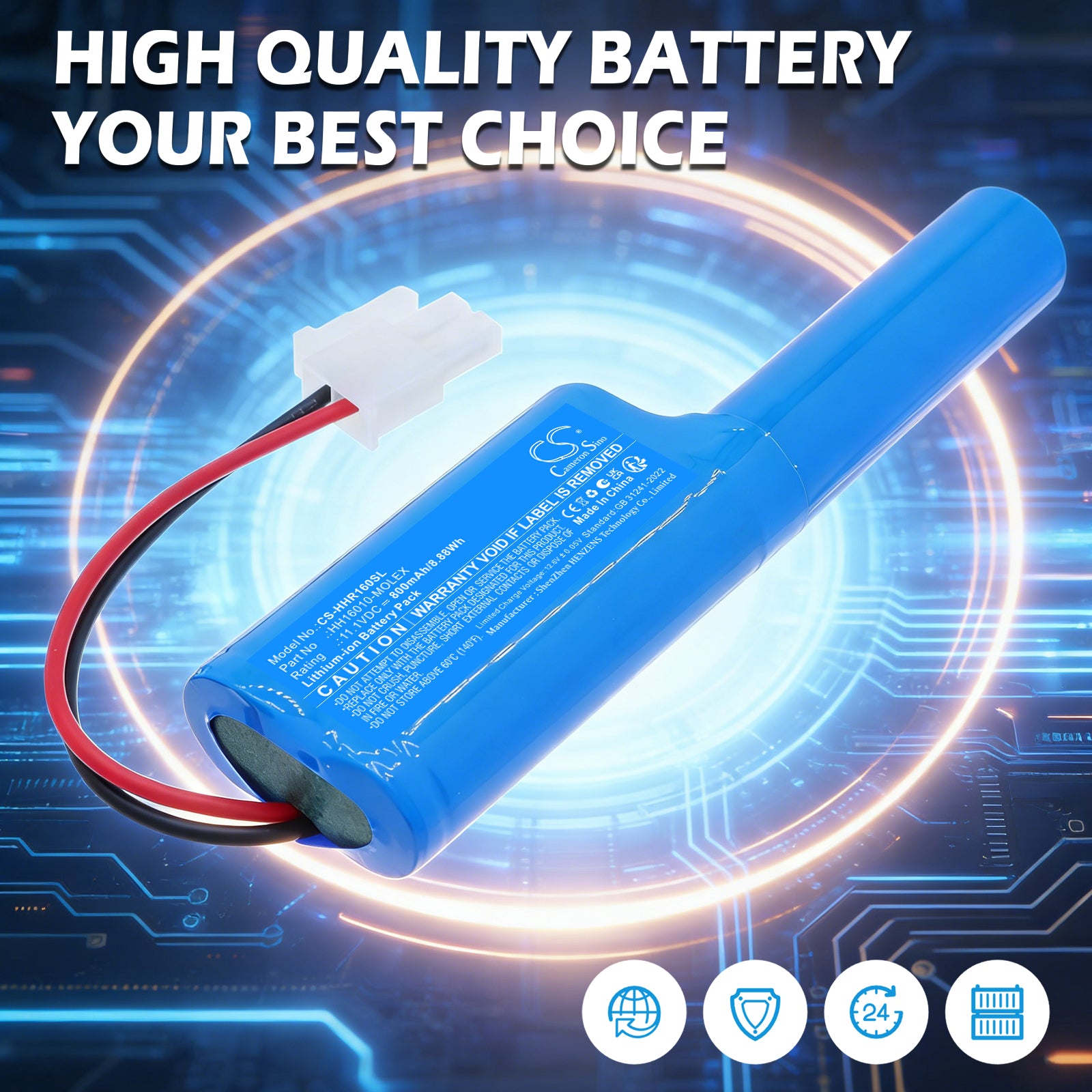 11.1V, Li-ion, 800mAh, Battery fits Heim & Haus 16010, Rolladenantrieb, 8.88Wh Smart Home Cameron Sino Technology Limited