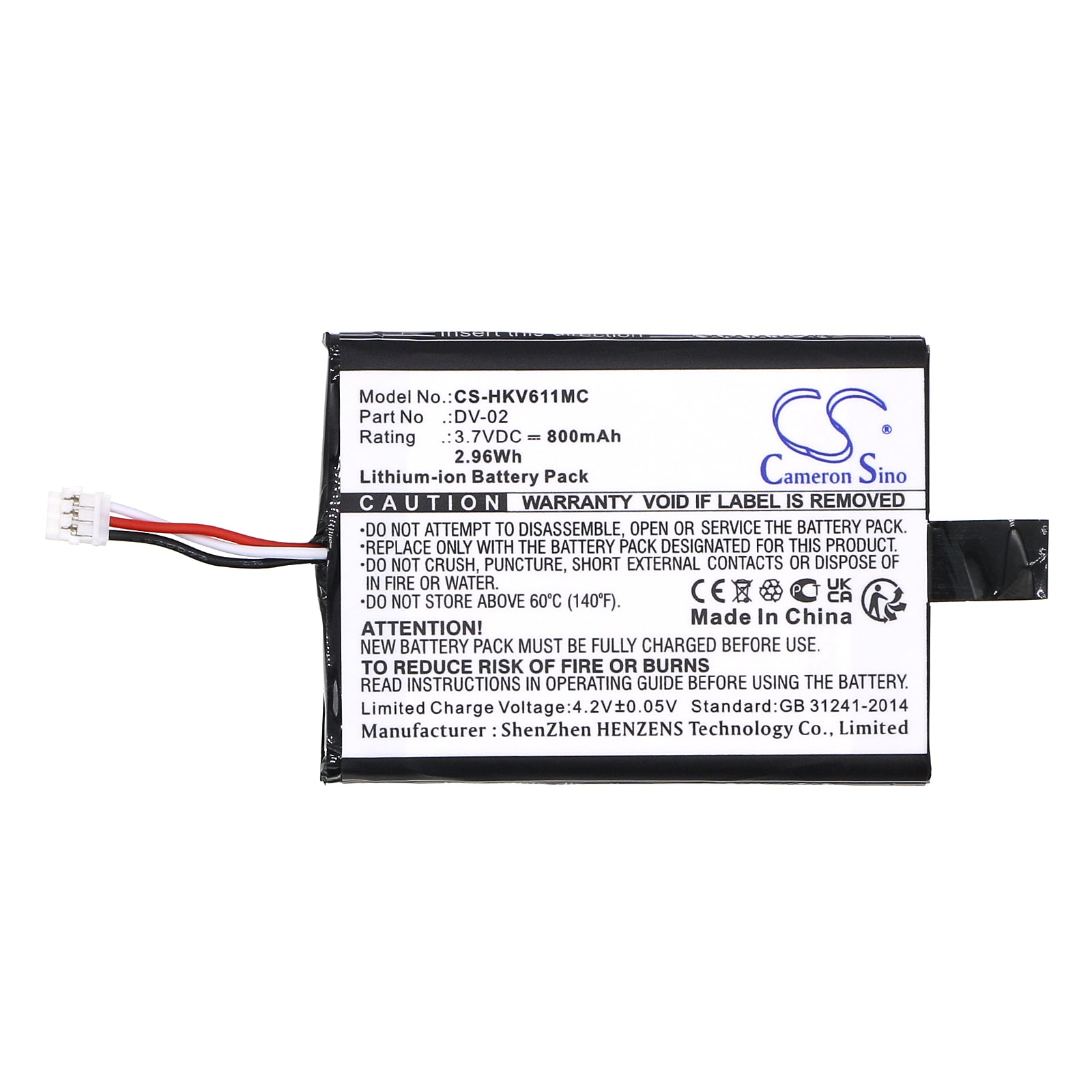 Li-ion, Home Security Camera Battery fits Hikvision Ds-mh611, Ids-tco100f, 3.7V, 800mAh Home Security Camera Cameron Sino Technology Limited