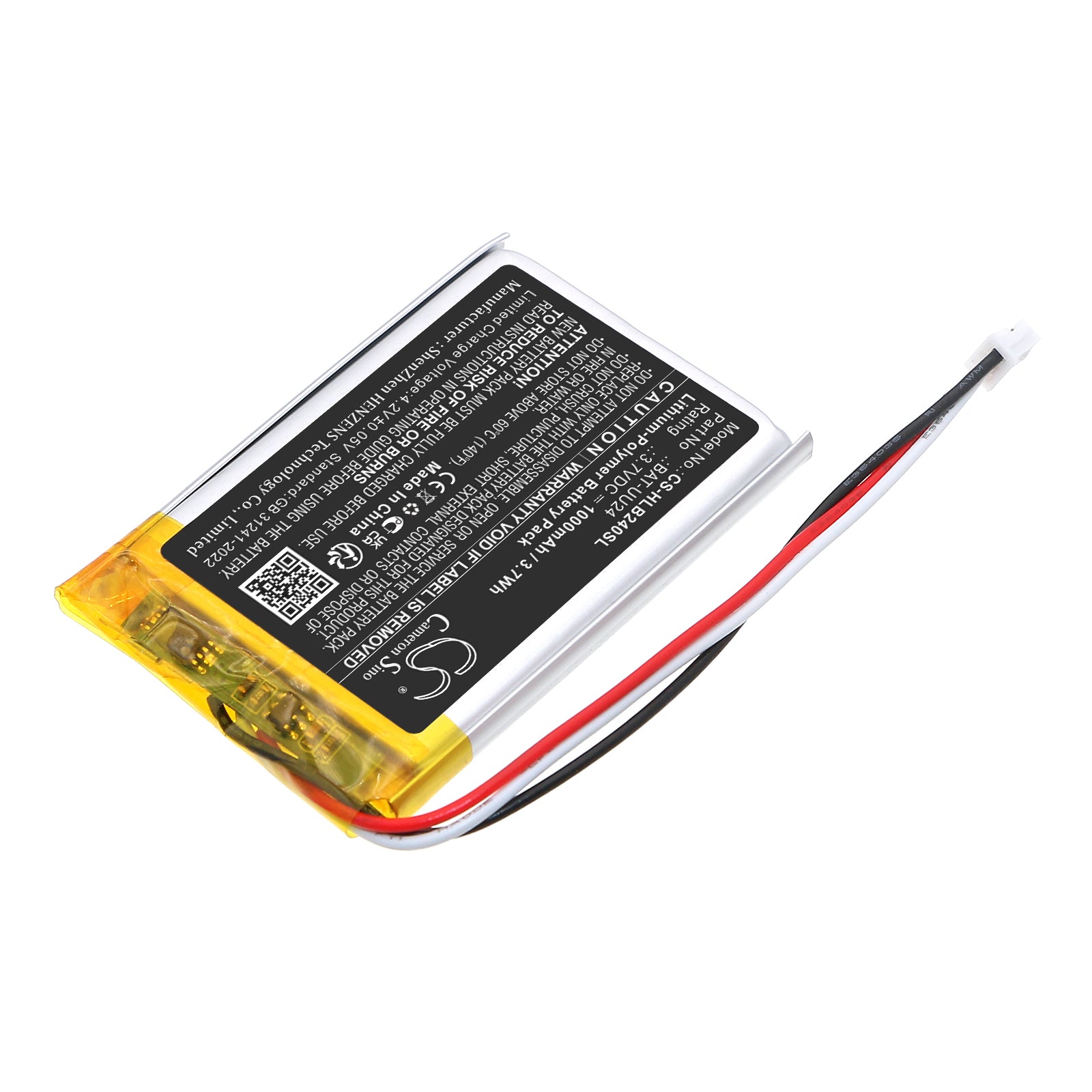 3.7V, Li-Polymer, 1000mAh, Battery fits HelloBaby Dragon Touch E40, HB24, 3.7Wh BabyPhone Cameron Sino Technology Limited