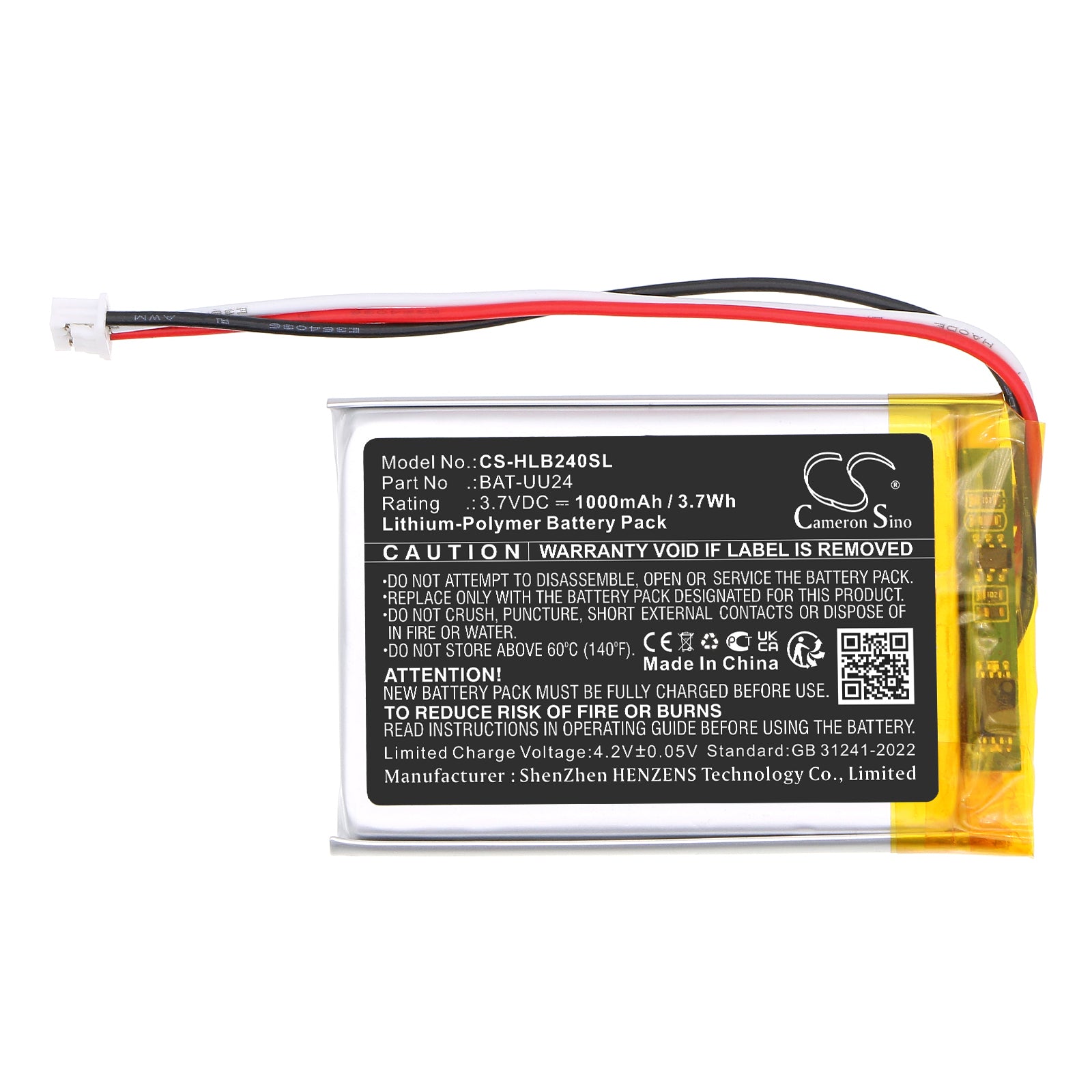 3.7V, Li-Polymer, 1000mAh, Battery fits HelloBaby Dragon Touch E40, HB24, 3.7Wh BabyPhone Cameron Sino Technology Limited