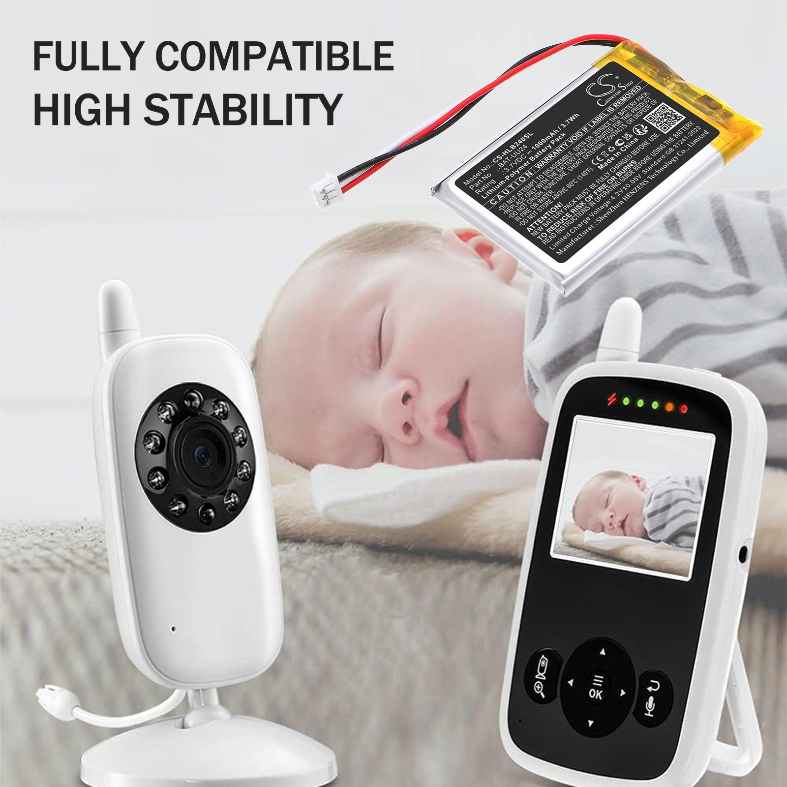 3.7V, Li-Polymer, 1000mAh, Battery fits HelloBaby Dragon Touch E40, HB24, 3.7Wh BabyPhone Cameron Sino Technology Limited