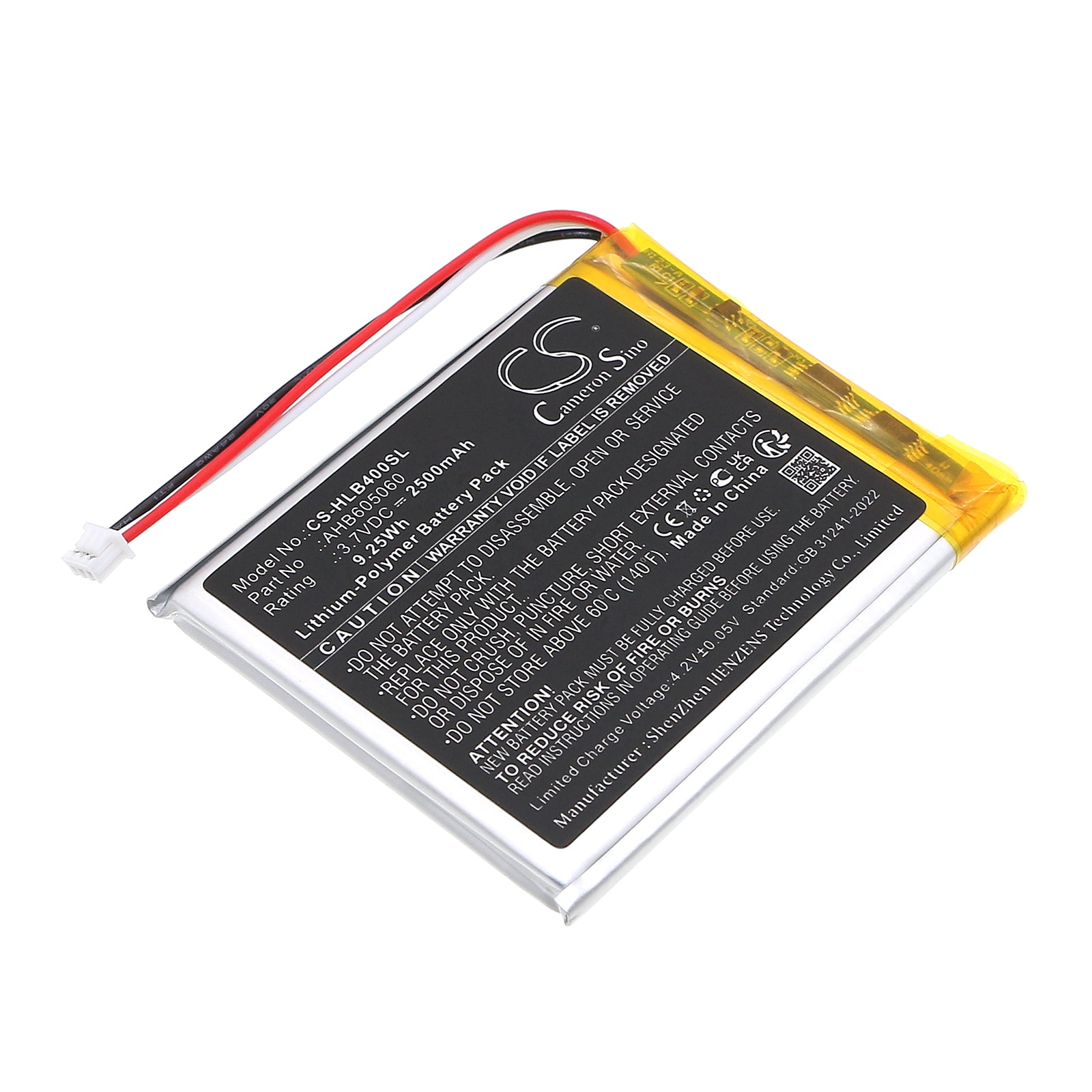 3.7V, Li-Polymer, 2500mAh, Battery fits HelloBaby HB40 Monitor, HB50 Monitor, 9.25Wh BabyPhone Cameron Sino Technology Limited