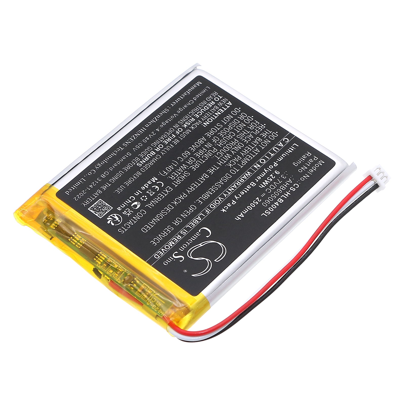3.7V, Li-Polymer, 2500mAh, Battery fits HelloBaby HB40 Monitor, HB50 Monitor, 9.25Wh BabyPhone Cameron Sino Technology Limited