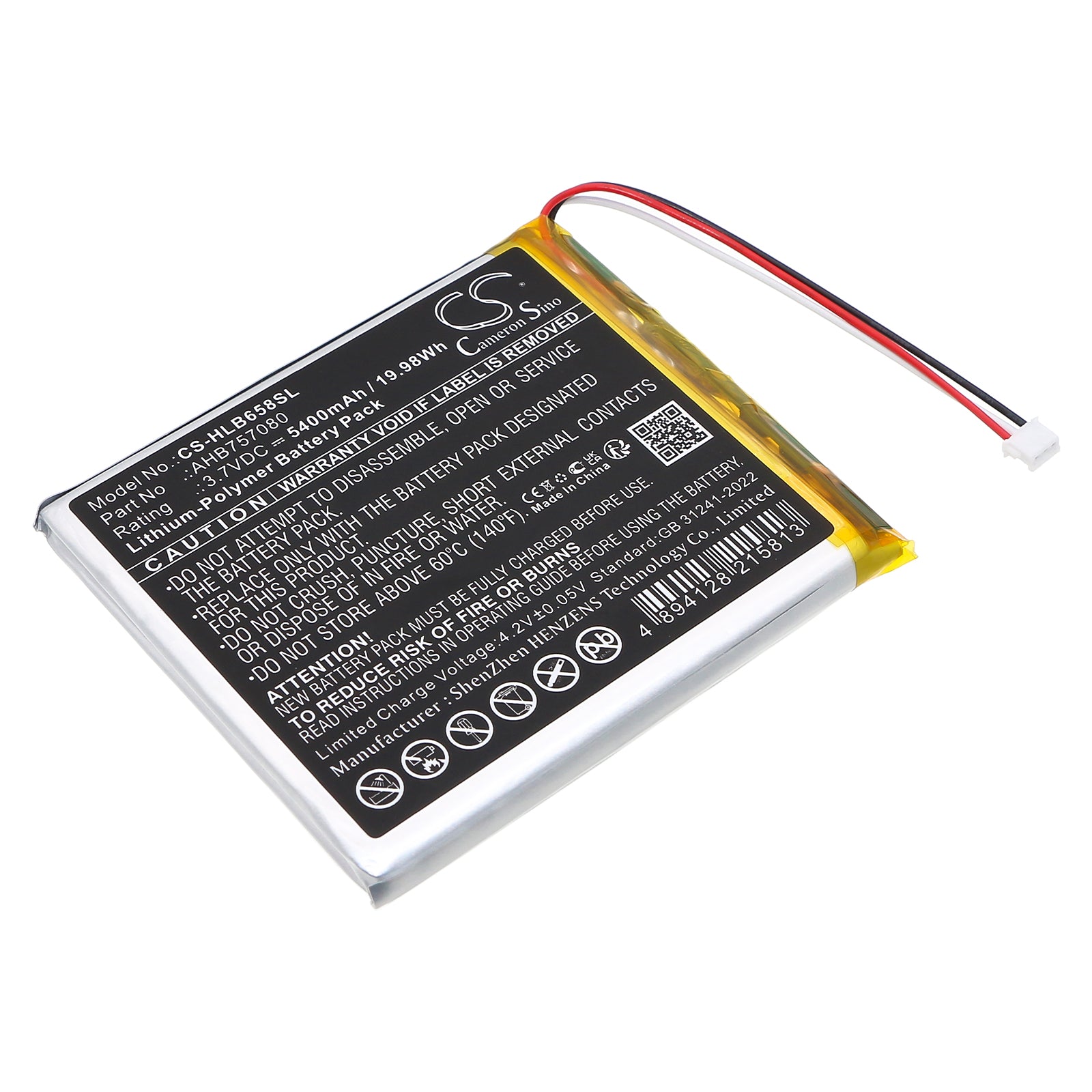 3.7V, Li-Polymer, 5400mAh, Battery fits HelloBaby HB6588 Video Baby Monitor, 19.98Wh BabyPhone Cameron Sino Technology Limited