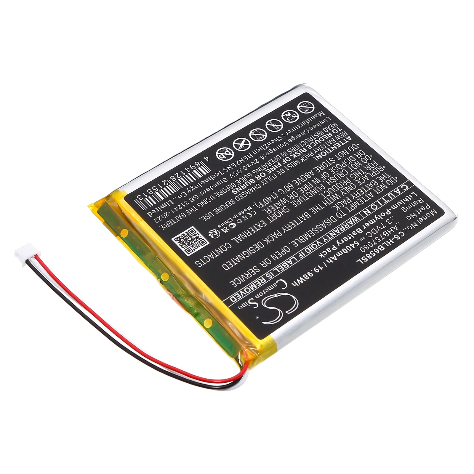 3.7V, Li-Polymer, 5400mAh, Battery fits HelloBaby HB6588 Video Baby Monitor, 19.98Wh BabyPhone Cameron Sino Technology Limited