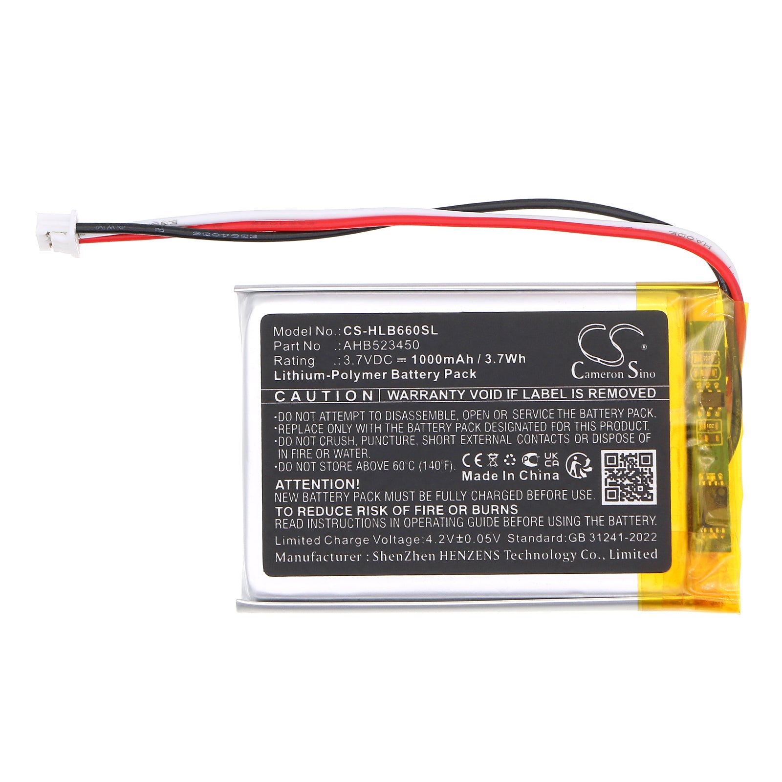 3.7V, Li-Polymer, 1000mAh, Battery fits HelloBaby HB31 Monitor, HB6231 Monitor, 3.7Wh BabyPhone Cameron Sino Technology Limited