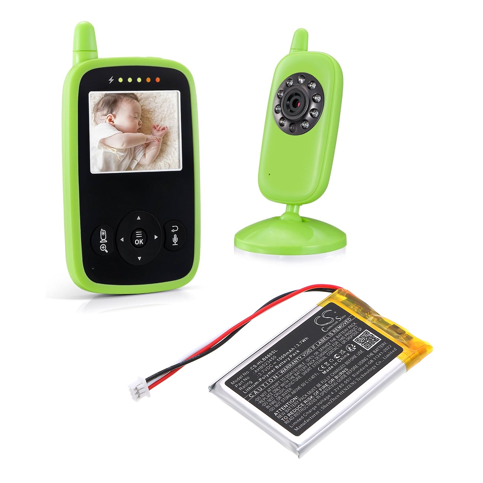 3.7V, Li-Polymer, 1000mAh, Battery fits HelloBaby HB31 Monitor, HB6231 Monitor, 3.7Wh BabyPhone Cameron Sino Technology Limited