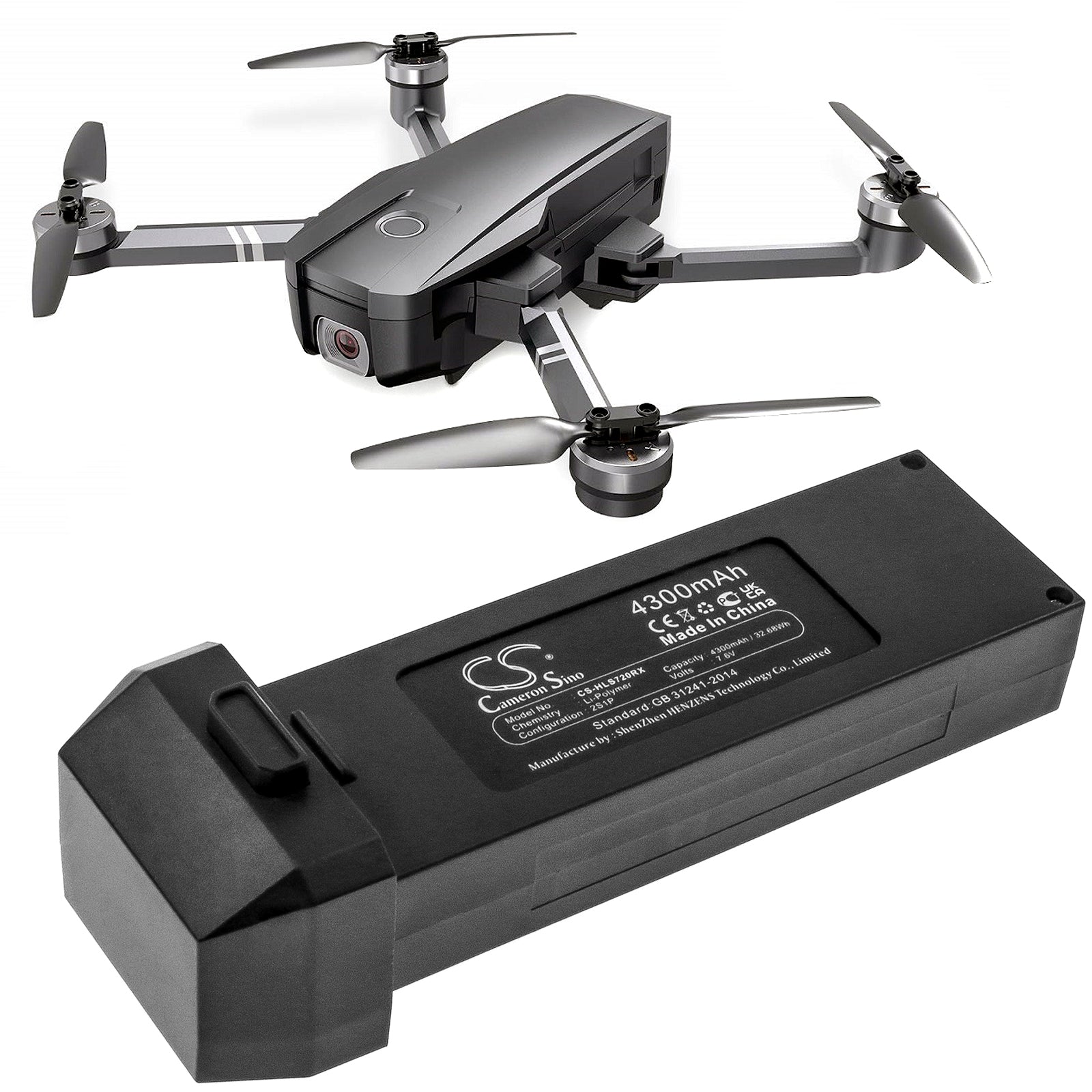 Li-Polymer, Drones Battery fits Holy Stone Hs720, Hs720e, 7.6V, 4300mAh Drones Cameron Sino Technology Limited