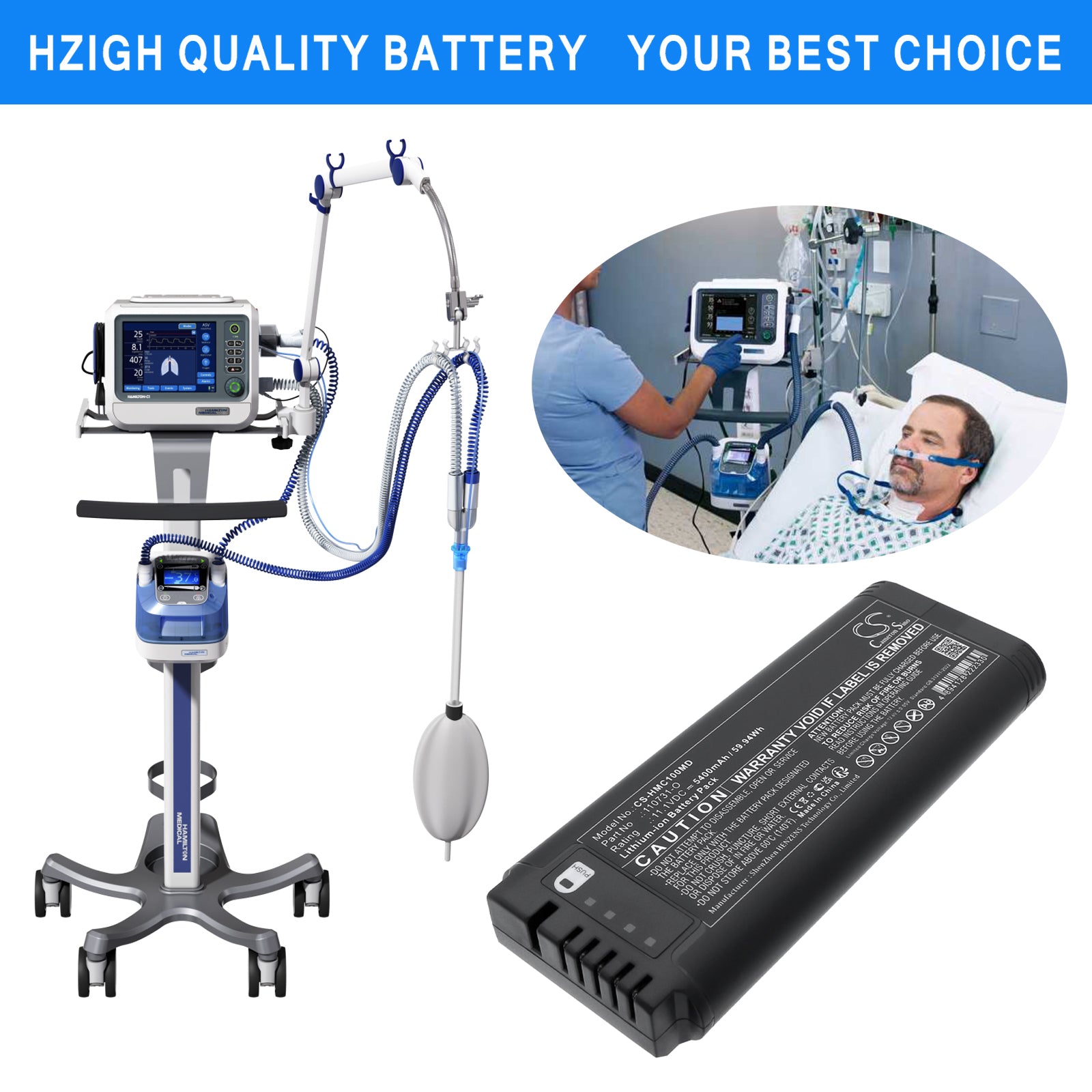 11.1V, Li-ion, 5400mAh, Battery fits Hamilton C1, MRI1, 59.94Wh Medical Cameron Sino Technology Limited