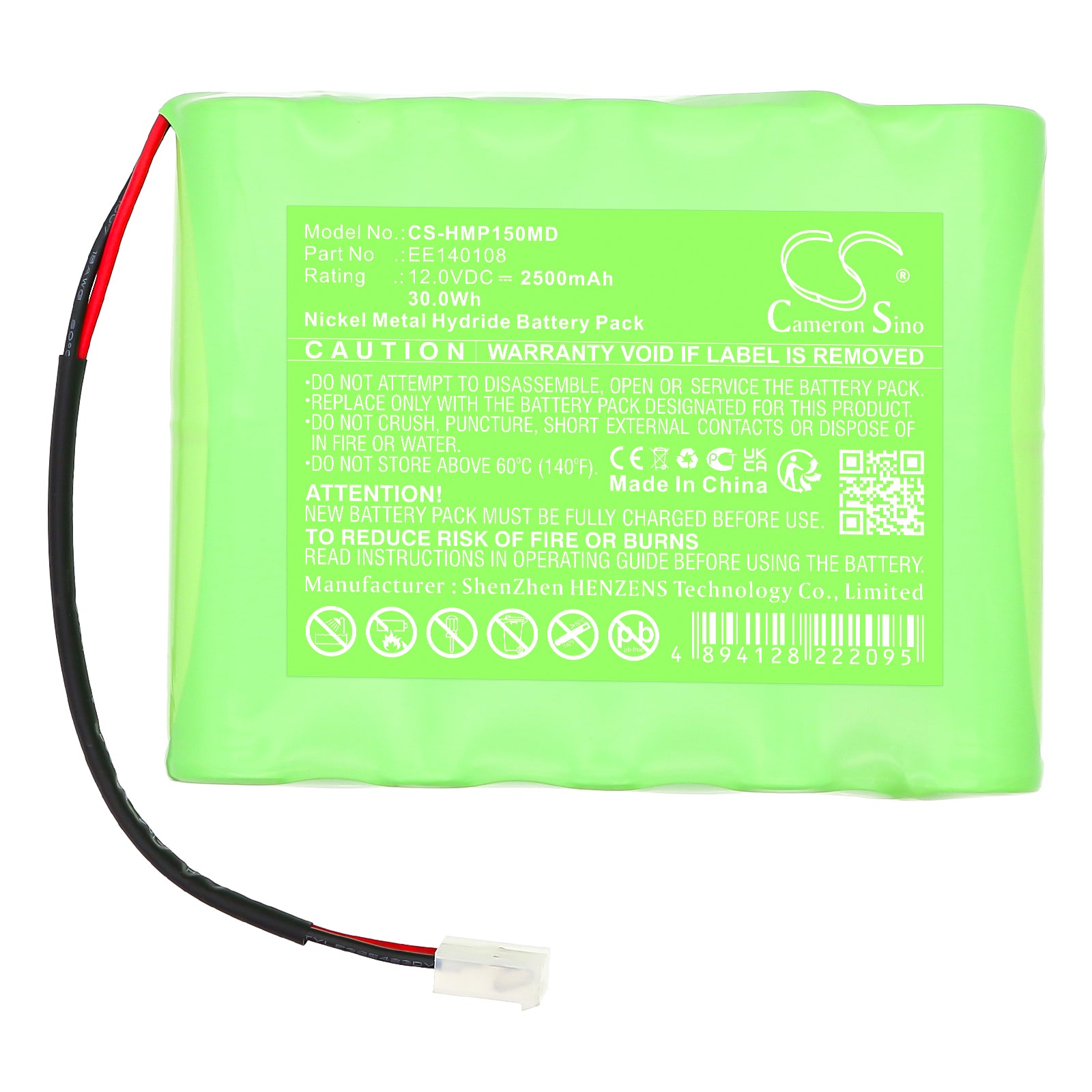 12V, Ni-MH, 2500mAh, Battery fits HME Lifepulse Mon LP15, Lifepulse Mon LP20, 30Wh Medical Cameron Sino Technology Limited