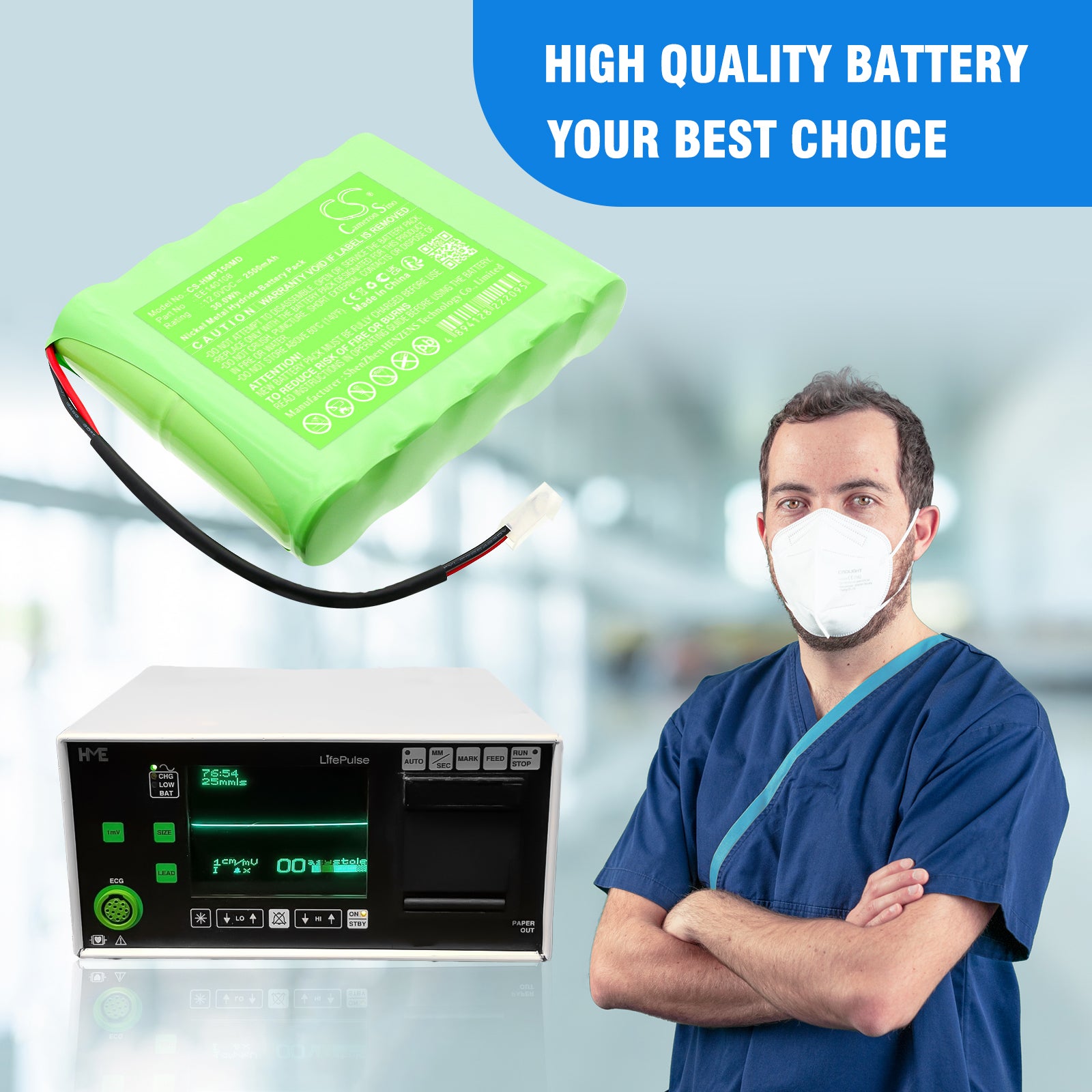 12V, Ni-MH, 2500mAh, Battery fits HME Lifepulse Mon LP15, Lifepulse Mon LP20, 30Wh Medical Cameron Sino Technology Limited