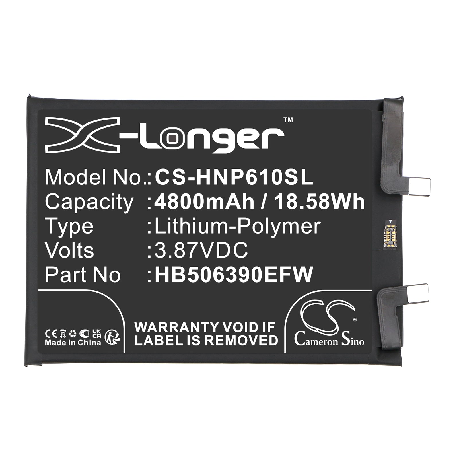 Li-Polymer, Mobile, SmartPhone Battery fits Honor 60 Pro 5g, Tna-an00, 3.87V, 4800mAh Mobile, SmartPhone Cameron Sino Technology Limited