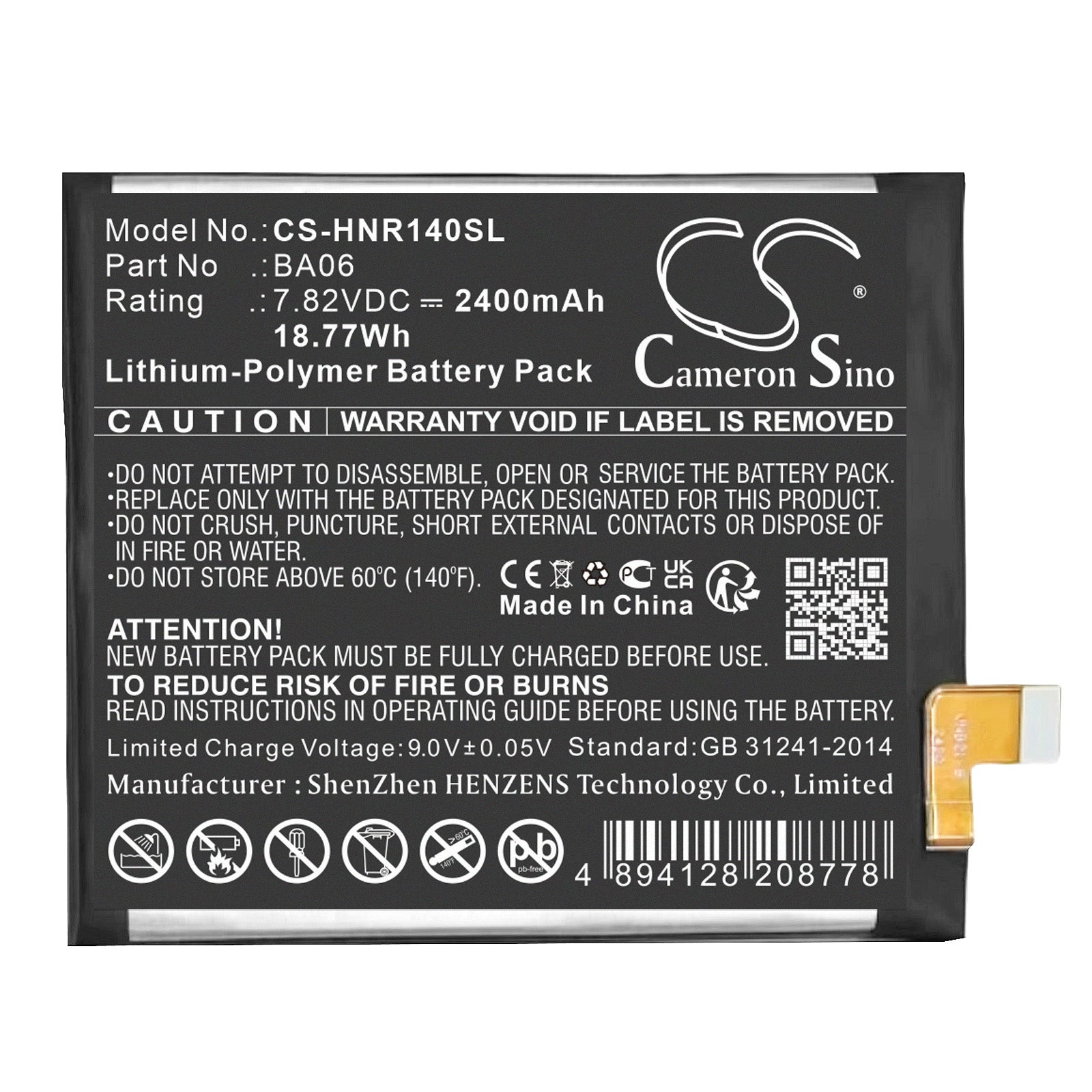 7.82V, Li-Polymer, 2400mAh, Battery fits Vivo X100, 18.77Wh Mobile, SmartPhone Cameron Sino Technology Limited