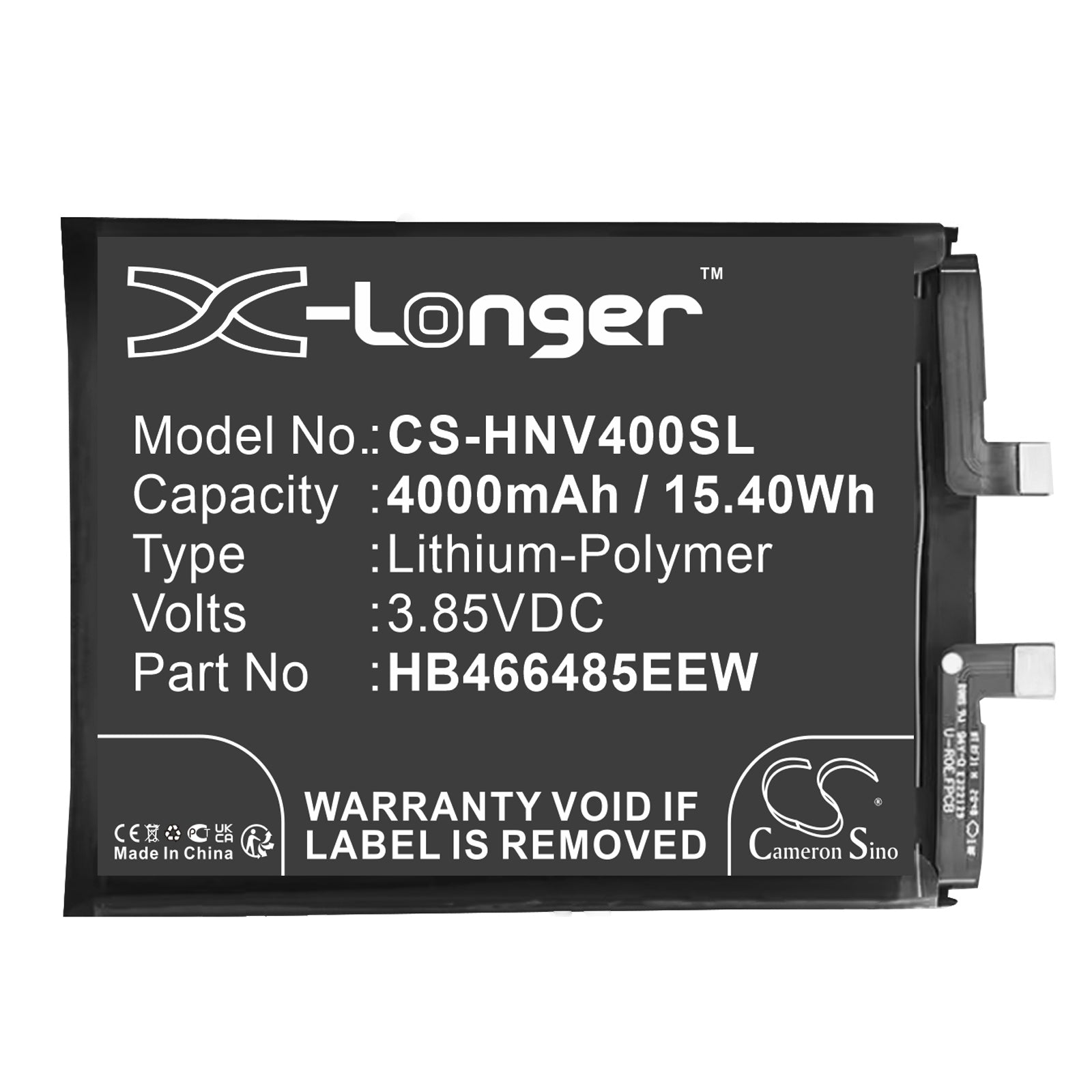 Li-Polymer, Mobile, SmartPhone Battery fits Honor View 40, Huawei Nova 8 Pro, 3.85V, 4000mAh Mobile, SmartPhone Cameron Sino Technology Limited