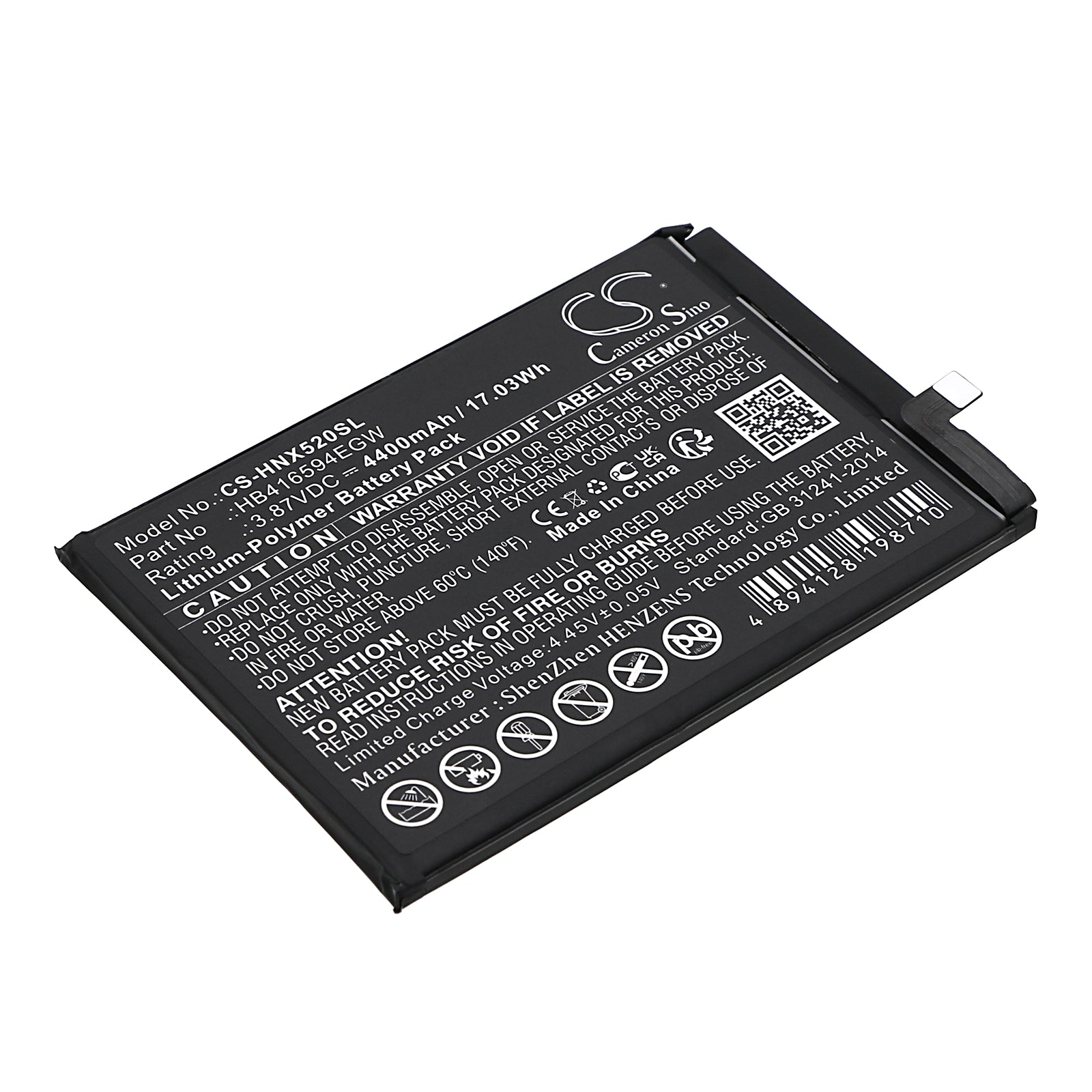 Li-Polymer, Mobile, SmartPhone Battery fits Honor Crt-an00, X50i 5g, 3.87V, 4400mAh Mobile, SmartPhone Cameron Sino Technology Limited