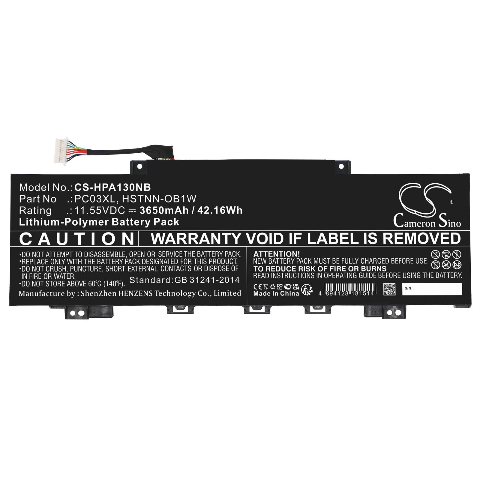 Li-Polymer, Notebook, Laptop Battery fits Hp Pavilion Aero 13 Be0097nr, Pavilion Aero 13-be0000au, 11.55V, 3650mAh Notebook, Laptop Cameron Sino Technology Limited
