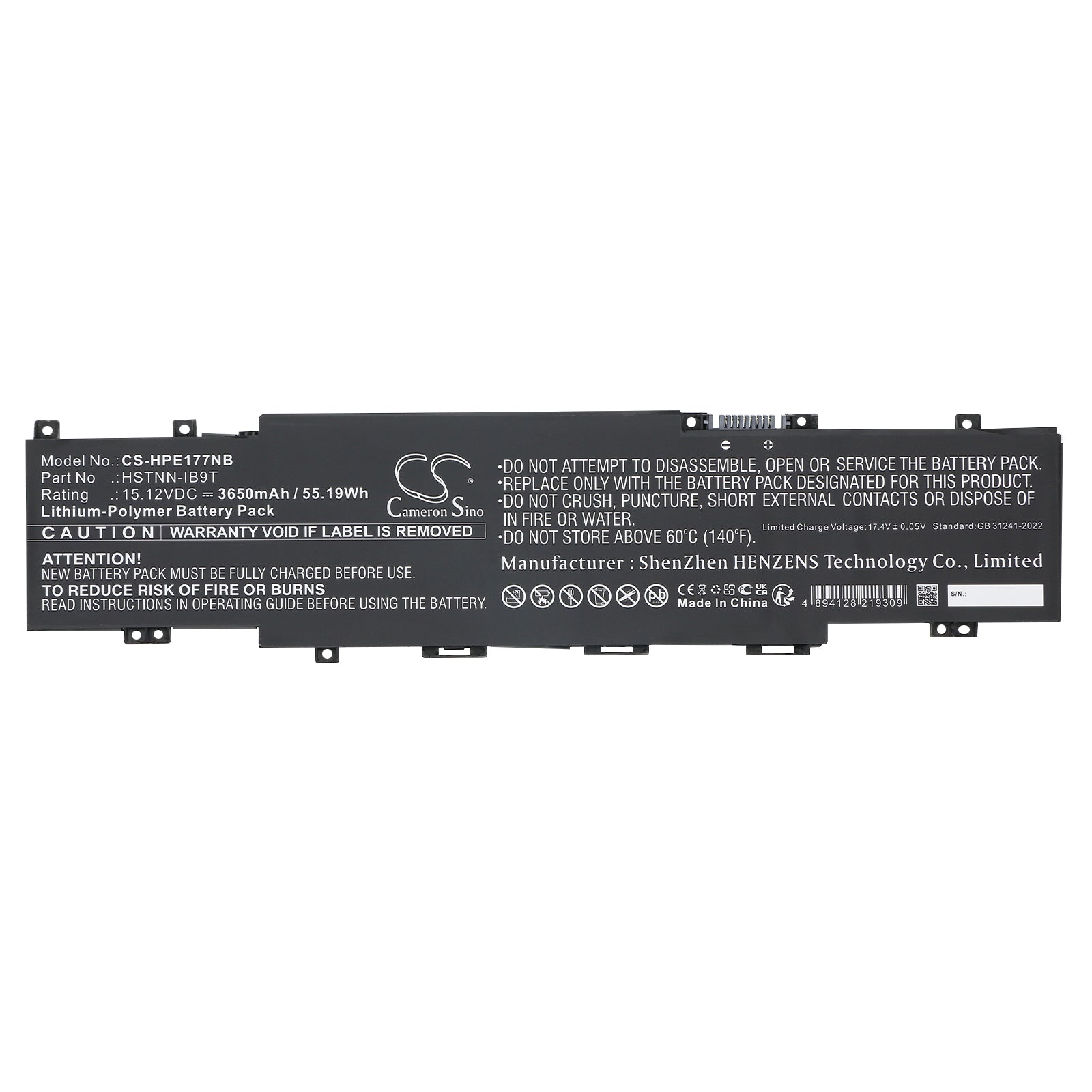 15.12V, Li-Polymer, 3650mAh, Battery fits HP Envy 17-CH0005UA, Envy 17-CH0010CA, 55.19Wh Notebook, Laptop Cameron Sino Technology Limited