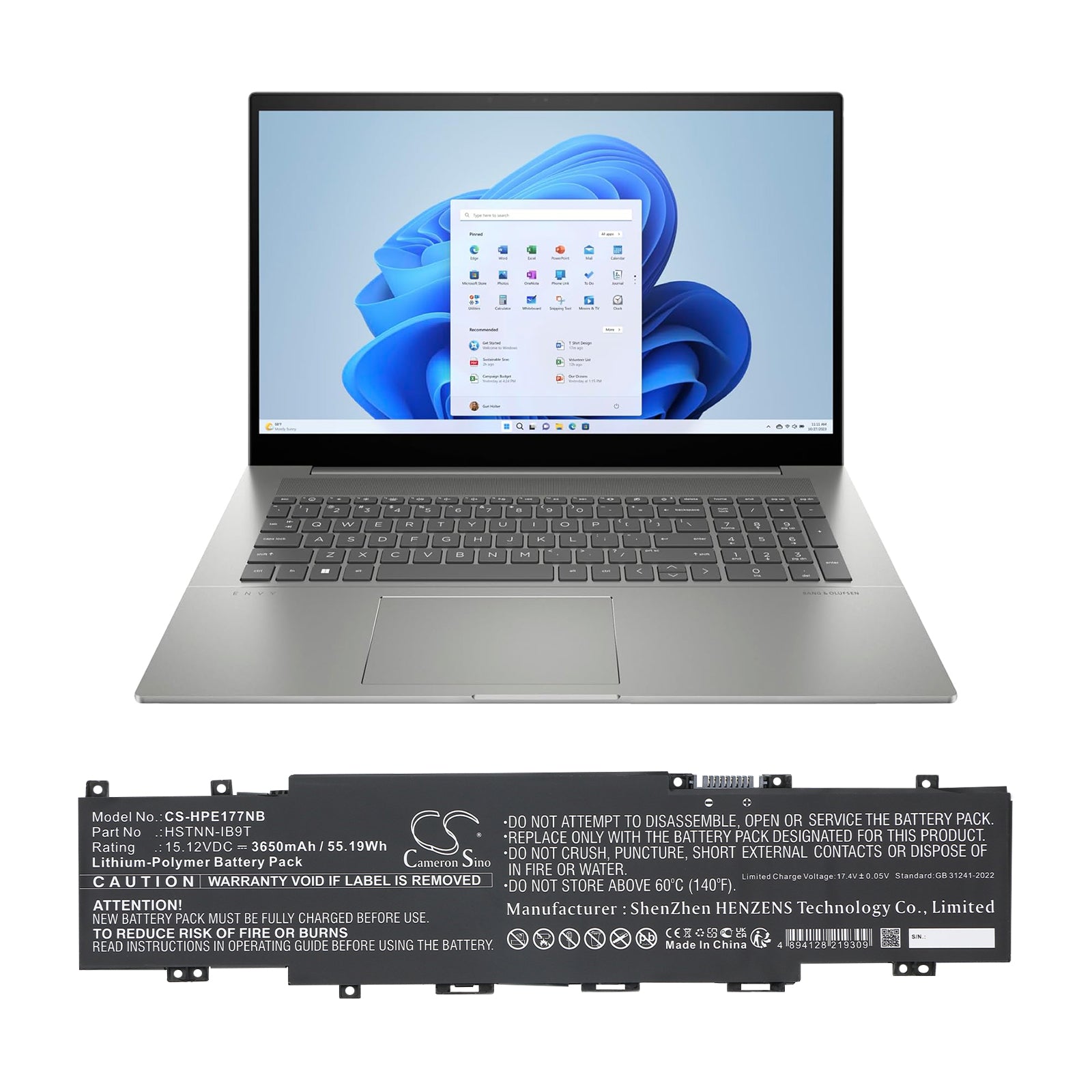 15.12V, Li-Polymer, 3650mAh, Battery fits HP Envy 17-CH0005UA, Envy 17-CH0010CA, 55.19Wh Notebook, Laptop Cameron Sino Technology Limited