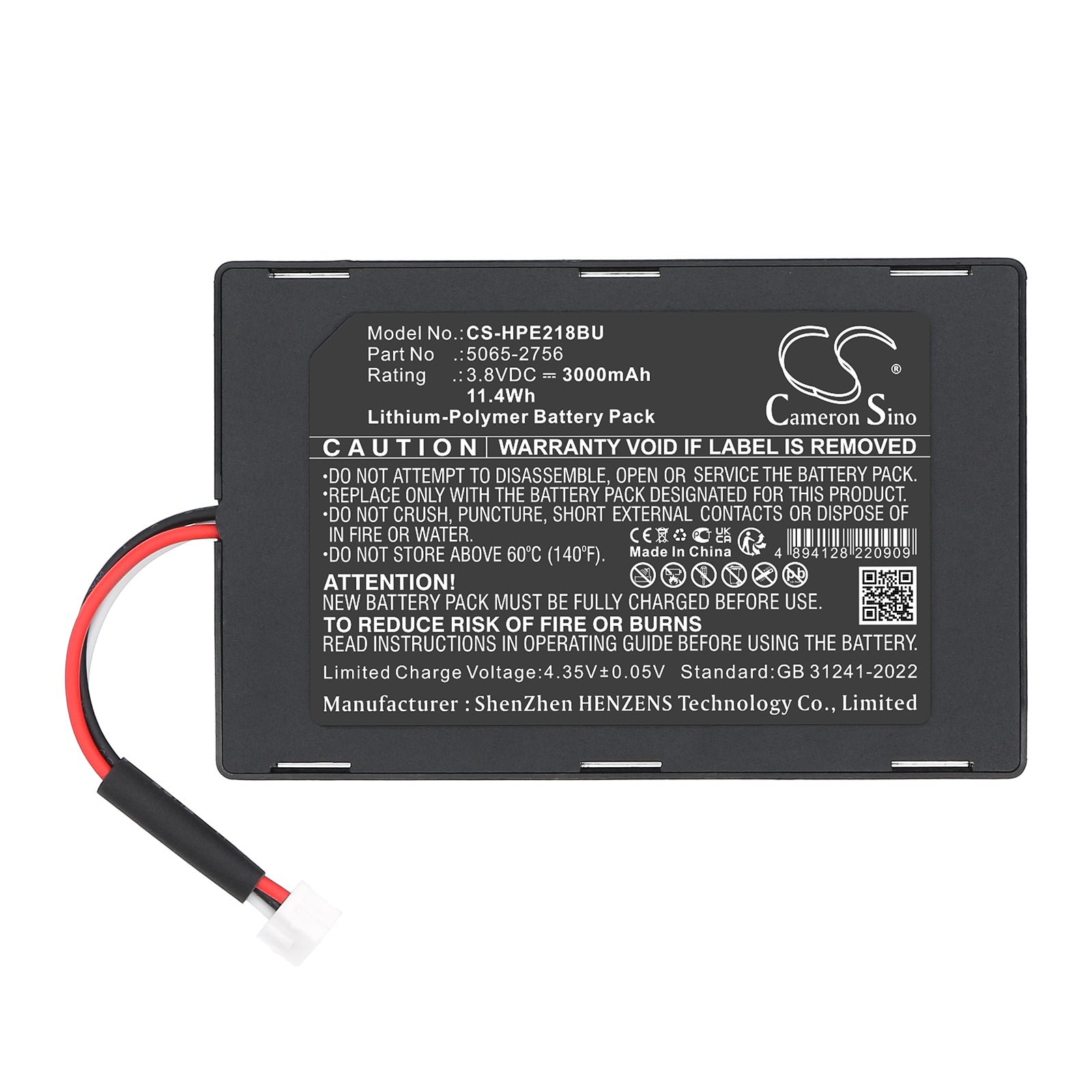 3.8V, Li-Polymer, 3000mAh, Battery fits HP Agilent P1218-60002 PCI-X Remote Control Card, 11.4Wh RAID Controller Cameron Sino Technology Limited