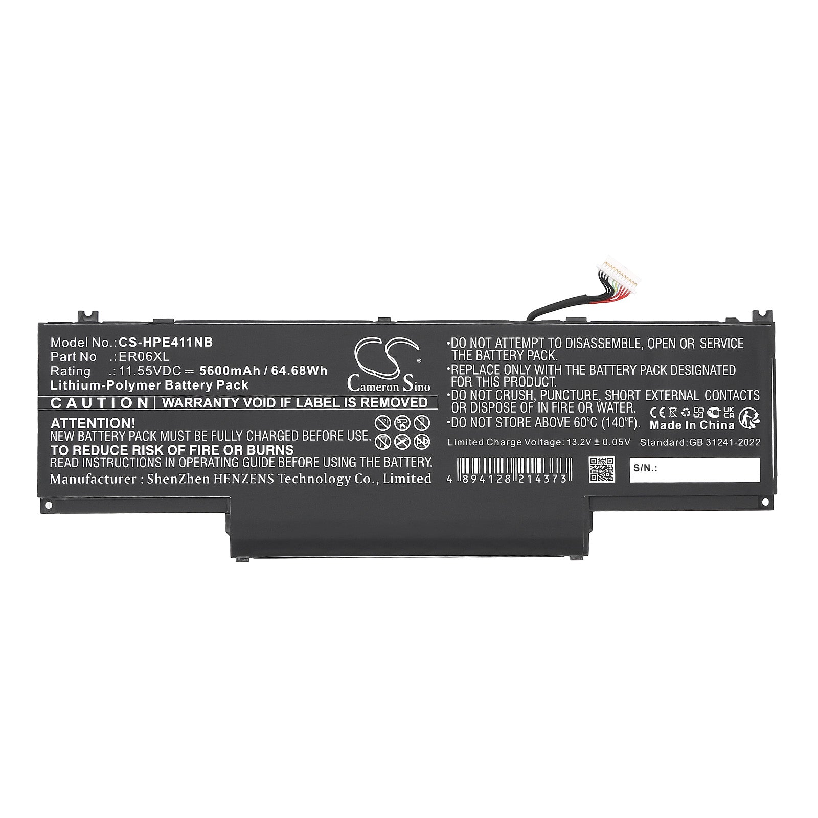 11.55V, Li-Polymer, 5600mAh, Battery fits HP Elite x360 1040 G11, EliteBook 1040 G11, 64.68Wh Notebook, Laptop Cameron Sino Technology Limited
