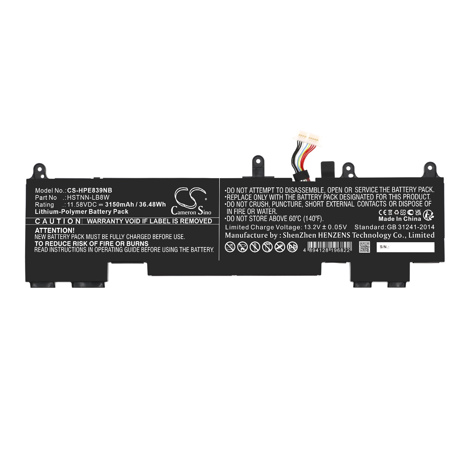 Li-Polymer, Notebook, Laptop Battery fits Hp Elitebook 1040 G9, Elitebook 830 G9, 11.58V, 3150mAh Notebook, Laptop Cameron Sino Technology Limited
