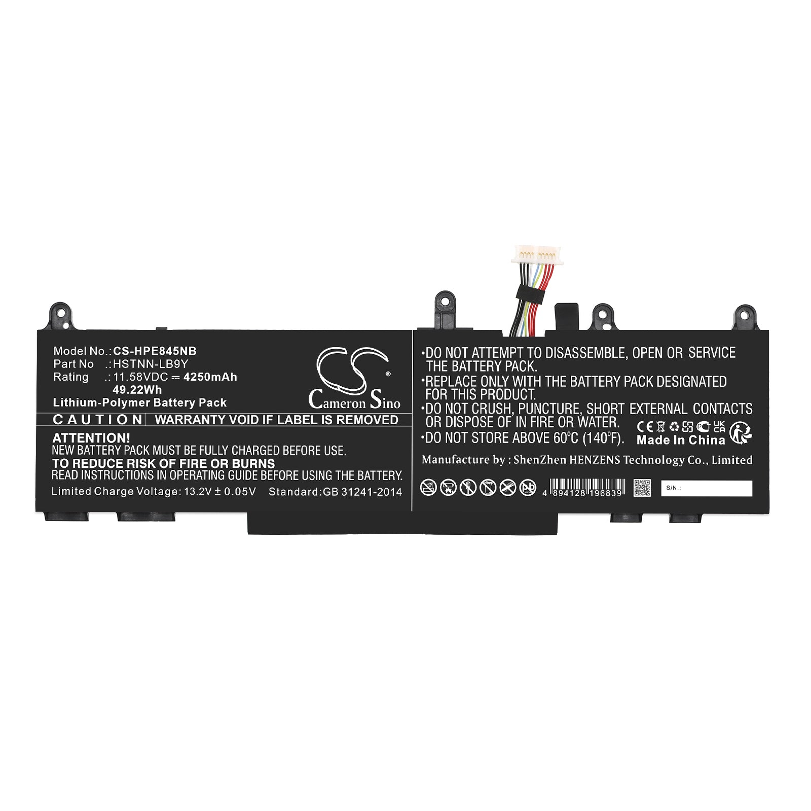 Li-Polymer, Notebook, Laptop Battery fits Hp Elitebook 1040 G9 4b923av, Elitebook 1040 G9 4b925av, 11.58V, 4250mAh Notebook, Laptop Cameron Sino Technology Limited