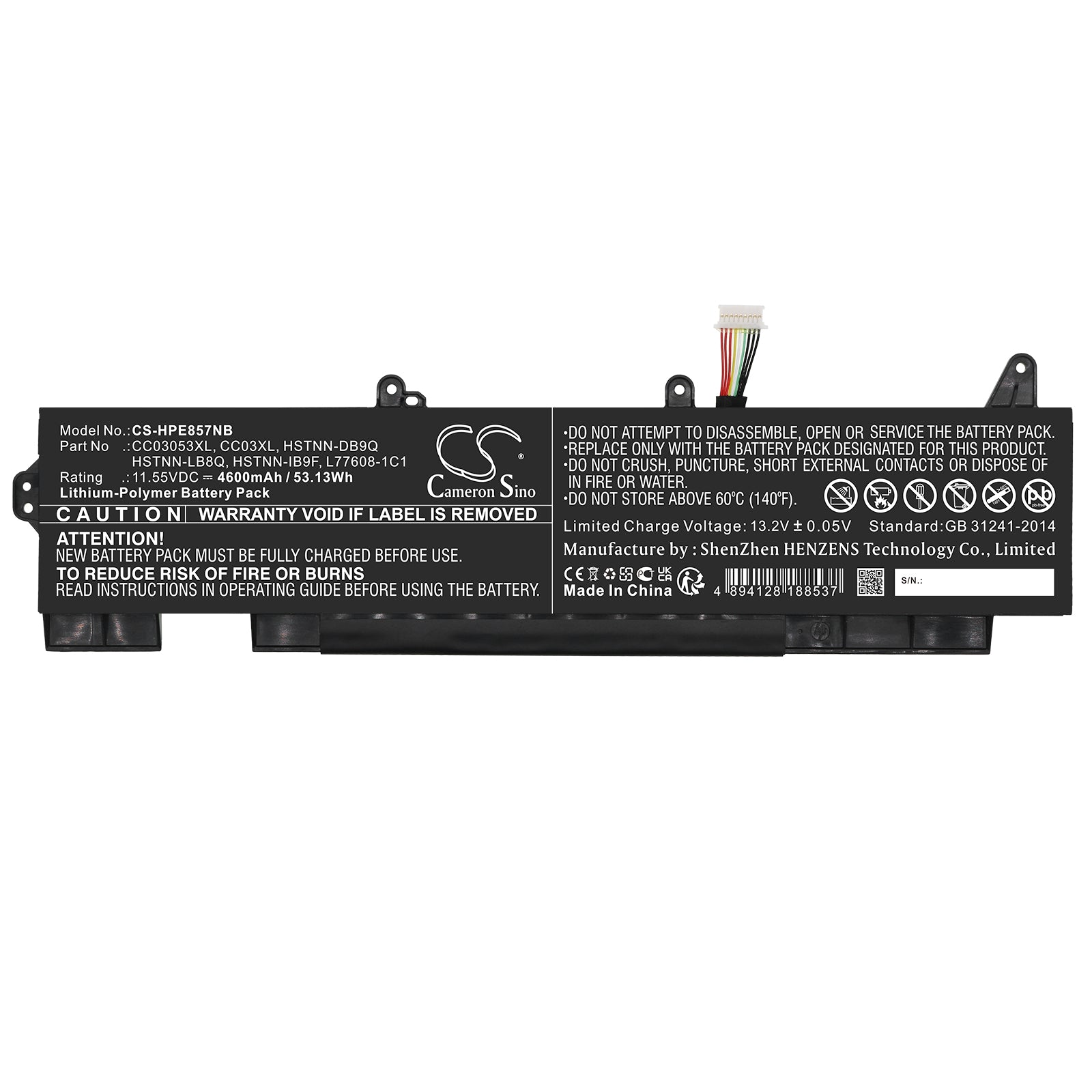 Li-Polymer, Notebook, Laptop Battery fits Hp Elitebook 850 G7, Elitebook 850 G7 10u46ea, 11.55V, 4600mAh Notebook, Laptop Cameron Sino Technology Limited