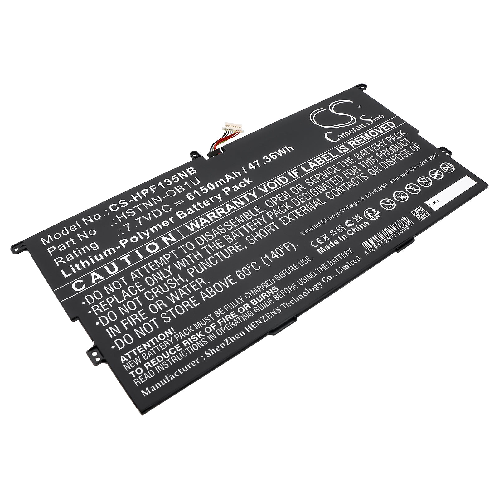 7.7V, Li-Polymer, 6150mAh, Battery fits HP Elite Folio 13.5 inch 2-in-1, 47.36Wh Notebook, Laptop Cameron Sino Technology Limited
