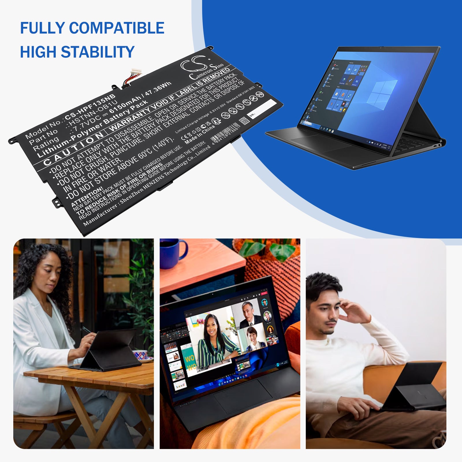 7.7V, Li-Polymer, 6150mAh, Battery fits HP Elite Folio 13.5 inch 2-in-1, 47.36Wh Notebook, Laptop Cameron Sino Technology Limited