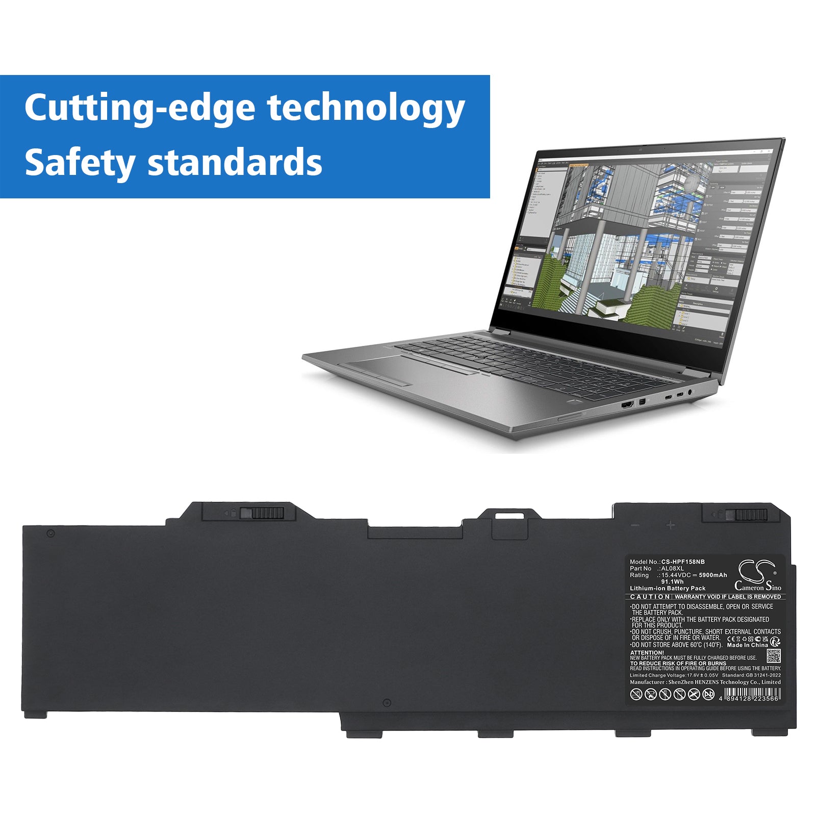 15.44V, Li-Polymer, 5900mAh, Battery fits HP ZBook Fury 15 G7, ZBook FURY 15 G7 Mobile Workstation, 91.1Wh Notebook, Laptop Cameron Sino Technology Limited
