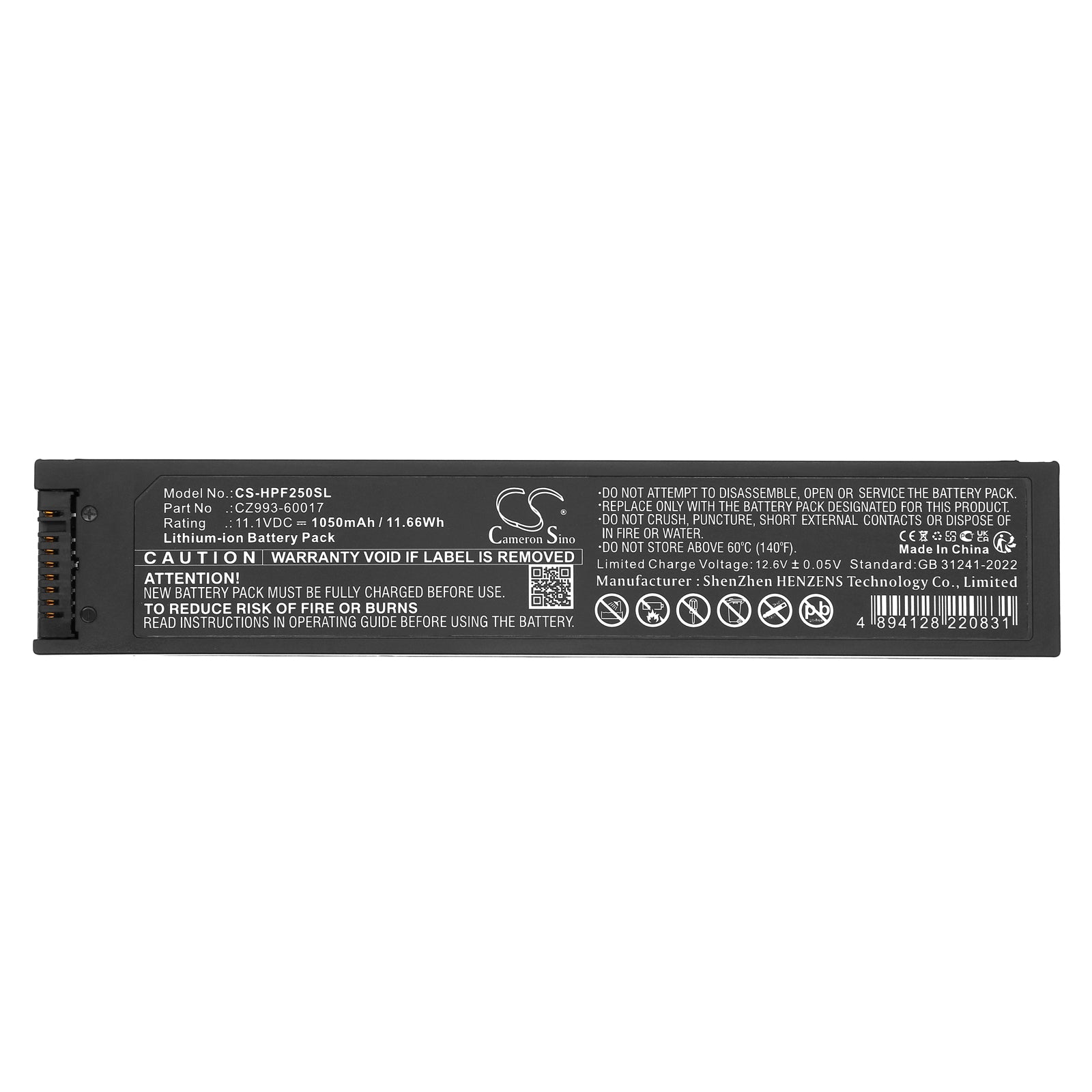 11.1V, Li-ion, 1050mAh, Battery fits HP HP OfficeJet 200 Mobile Printer, OfficeJet 250 Mobile Printer, 11.66Wh Printer Cameron Sino Technology Limited
