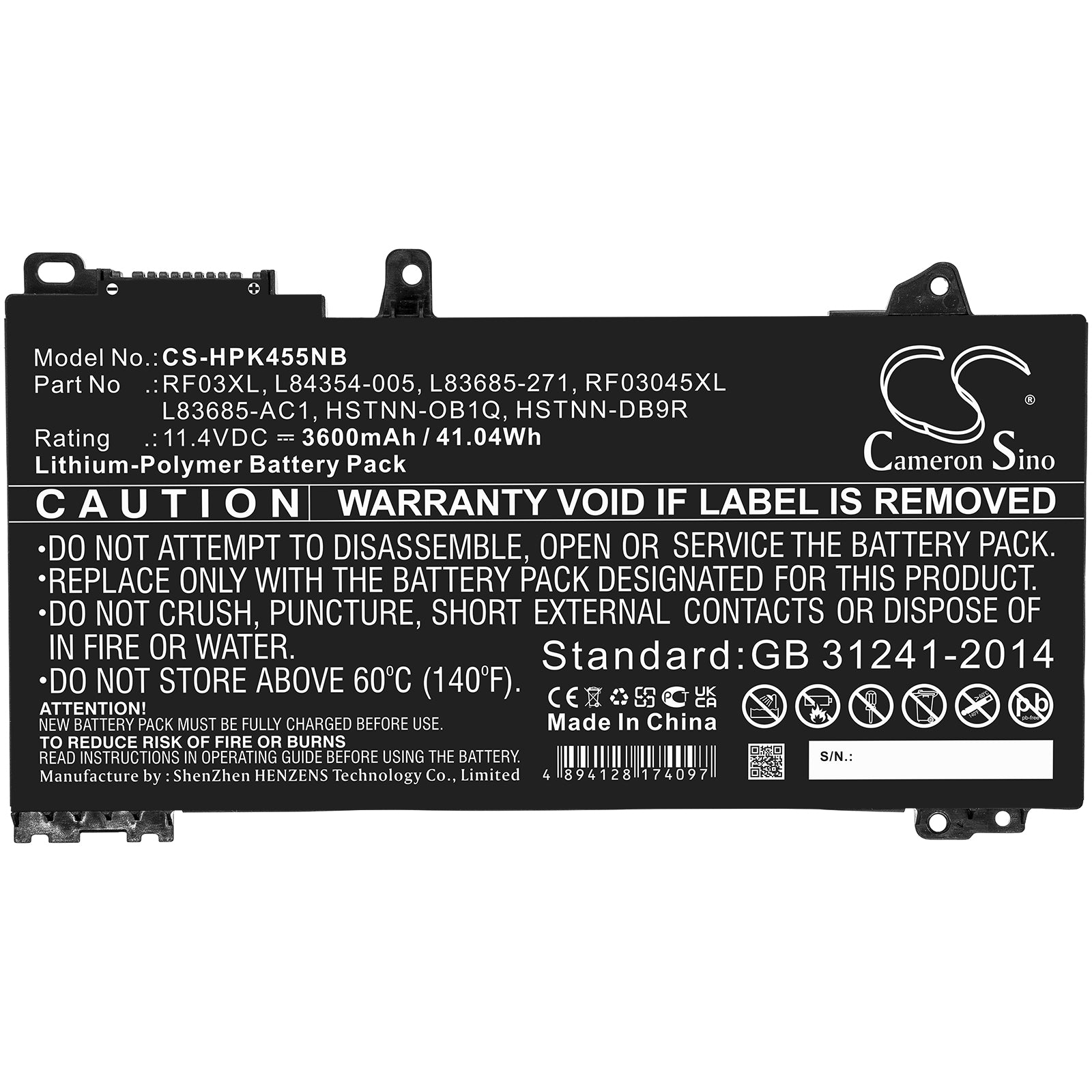 Li-Polymer, Notebook, Laptop Battery fits Hp Pavilion X360 14 Convertible, Probook 455 G7, 11.4V, 3600mAh Notebook, Laptop Cameron Sino Technology Limited