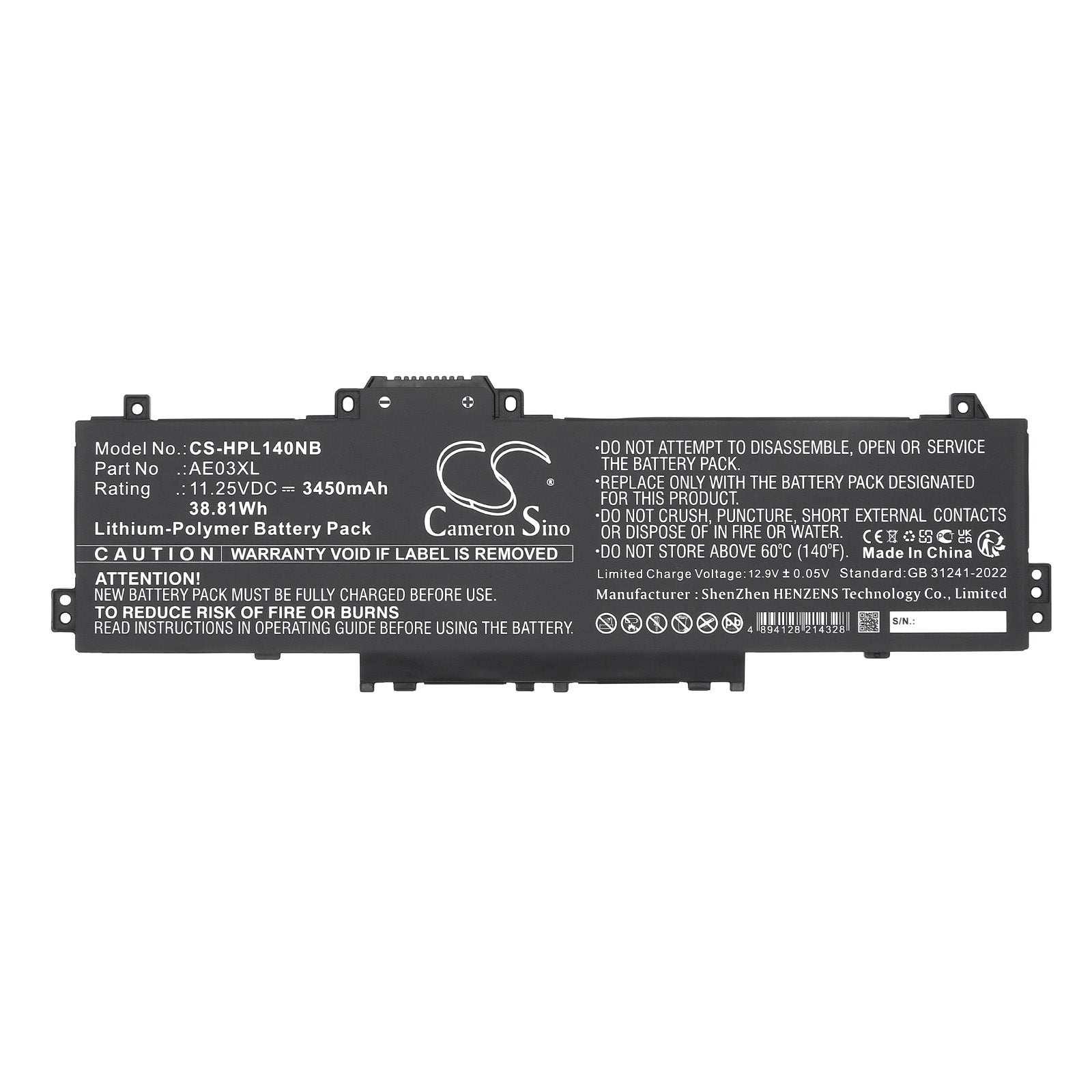 11.25V, Li-Polymer, 3450mAh, Battery fits HP 14-EE0000, 14-EE0001NB, 38.81Wh Notebook, Laptop Cameron Sino Technology Limited