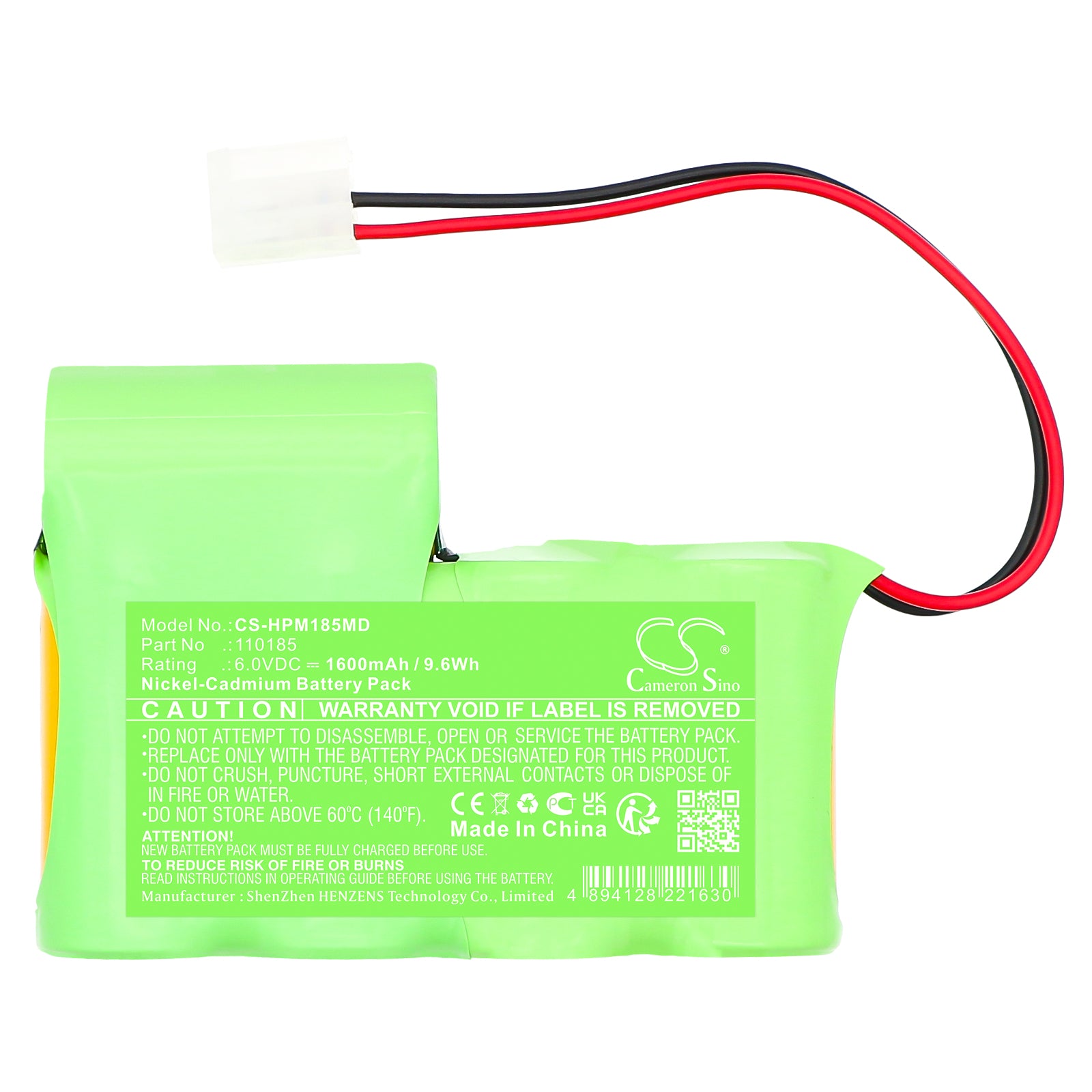 6V, Ni-CD, 1600mAh, Battery fits Hewlett Packard Mida, 9.6Wh Medical Cameron Sino Technology Limited