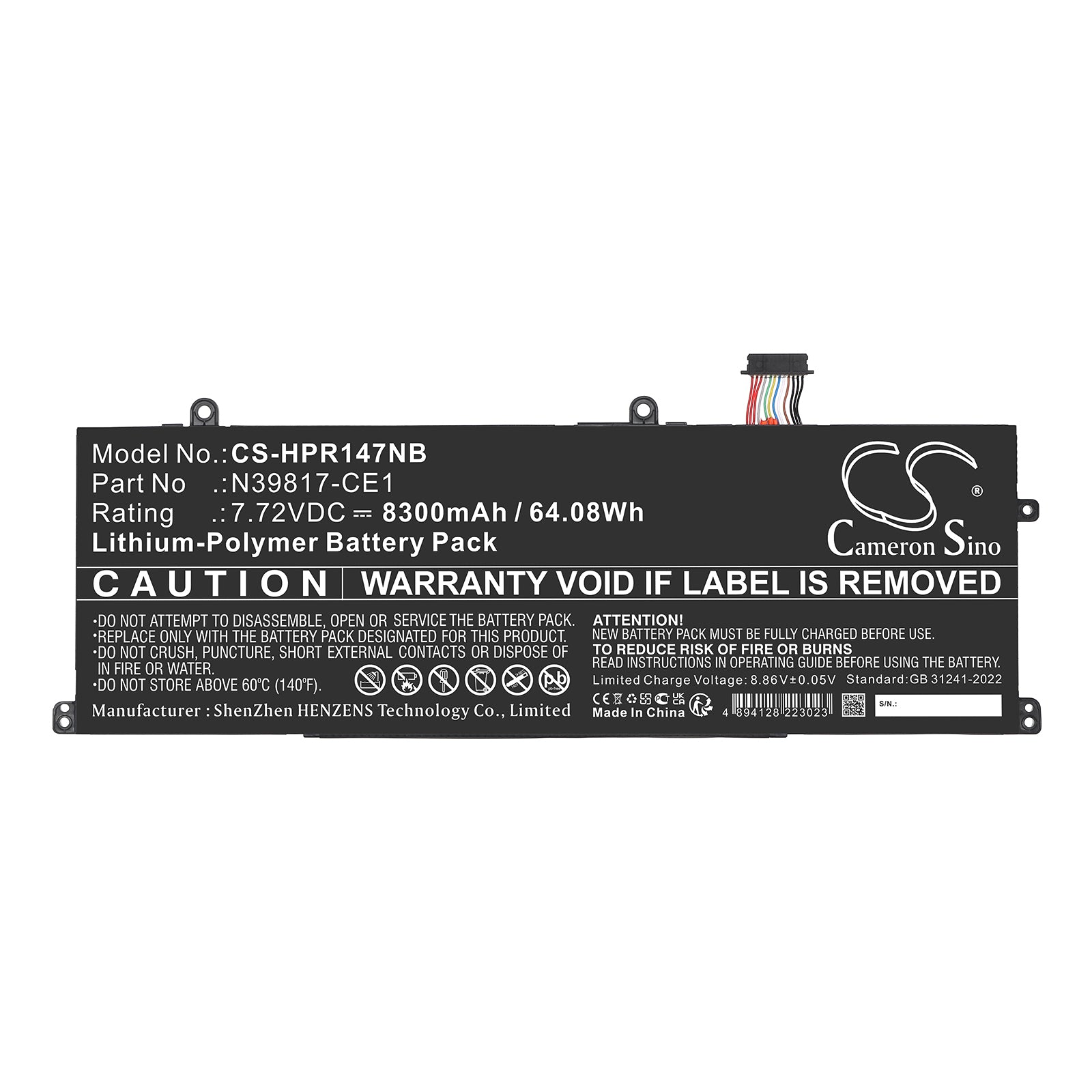 7.72V, Li-Polymer, 8300mAh, Battery fits HP Book pro 16, Envy x360 2-in-1 16-ad0097nr, 64.08Wh Notebook, Laptop Cameron Sino Technology Limited