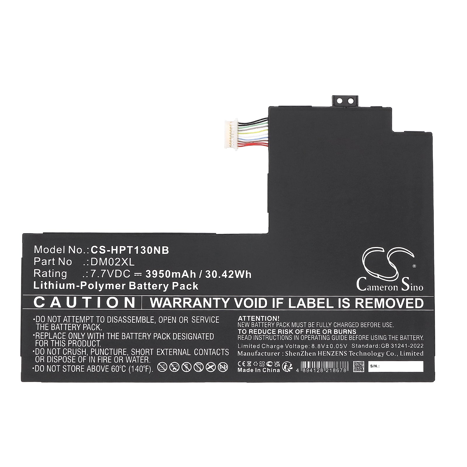 7.7V, Li-Polymer, 3950mAh, Battery fits HP 11-BE0013DX, 47Z80AV, 30.42Wh Tablet Cameron Sino Technology Limited