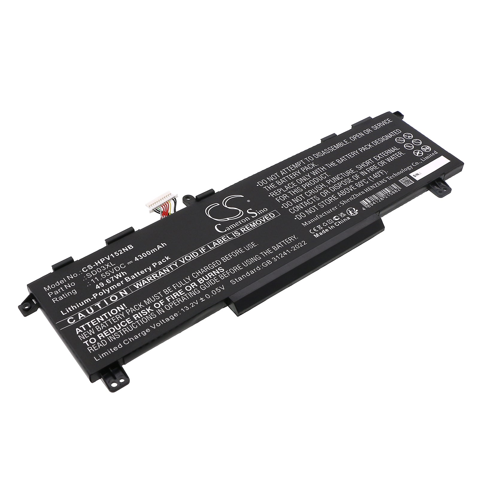 11.55V, Li-Polymer, 4300mAh, Battery fits HP Omen 15-EK0009TX, Omen 15-EK0010TX, 49.67Wh Notebook, Laptop Cameron Sino Technology Limited